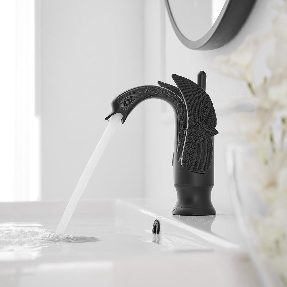 BWE Swan Single Hole Single-Handle Bathroom Faucet And Pop Up Drain & Overflow Cover