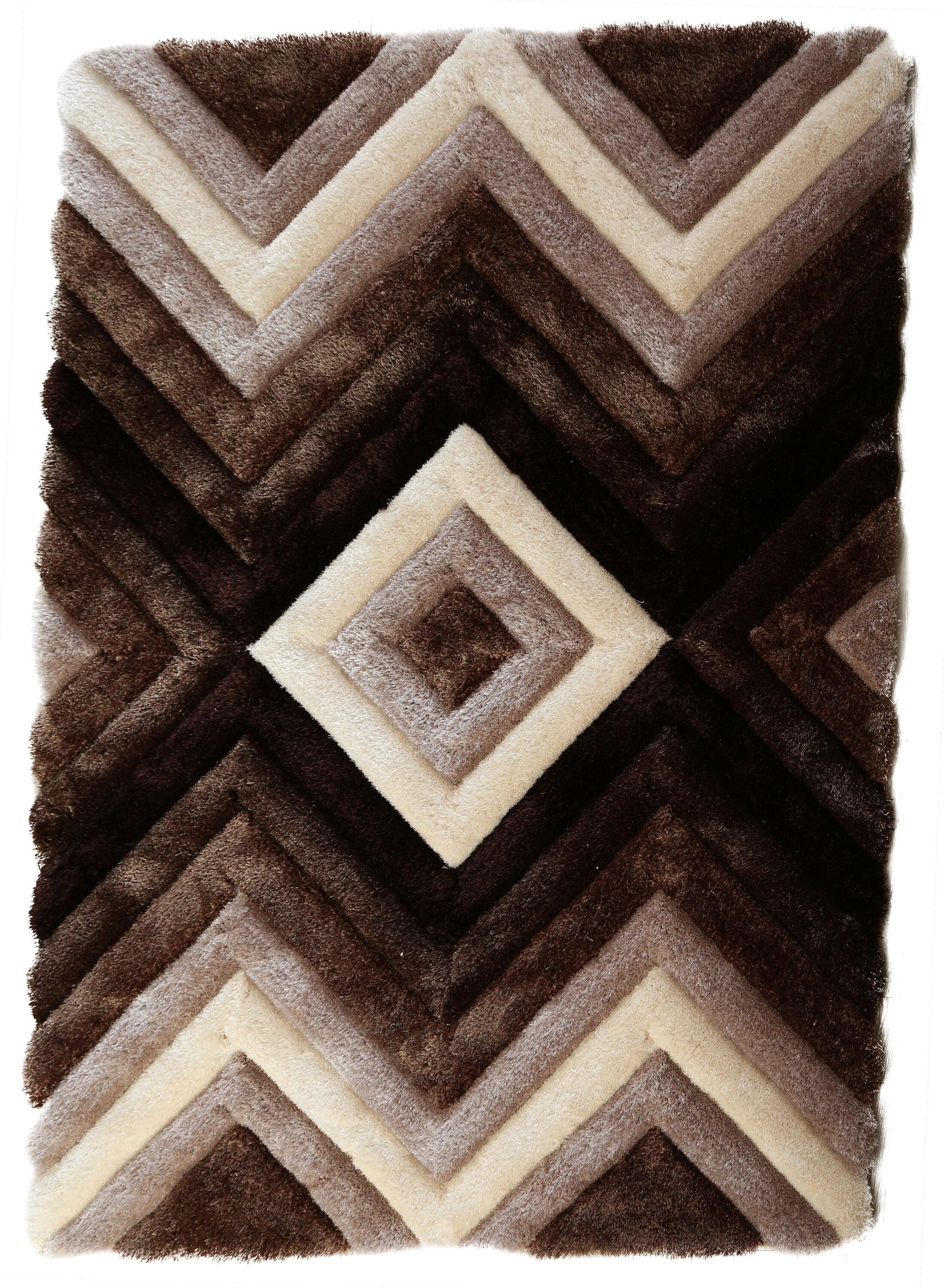 MDA Rug Imports Mateos Shag Collection Geometric Area Rug Brown 8' X 10' Geometric 8' x 10' Black,Tan,Beige Rectangle