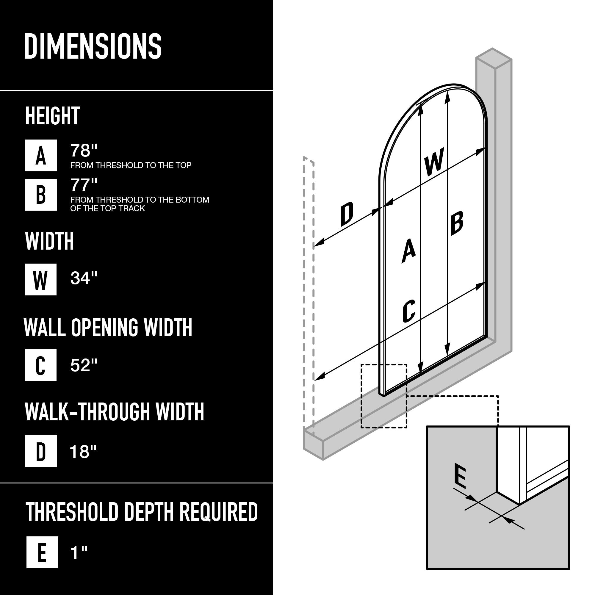 Arden 34" W x 78" H Fixed Framed Shower Screen with 3/8" Grid Clear Glass