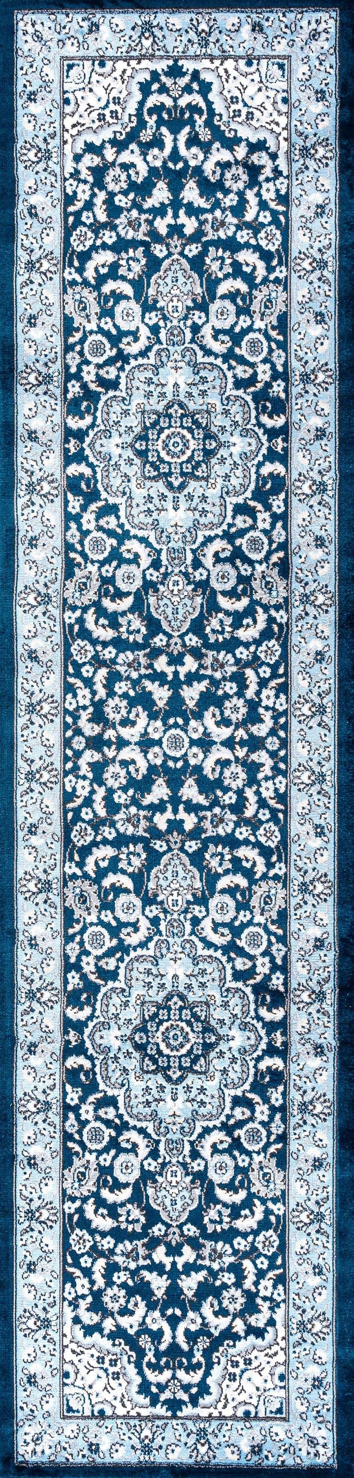 2'x 8' Palmette Modern Persian Floral Runner Rug, Blue/Navy - JONATHAN Y