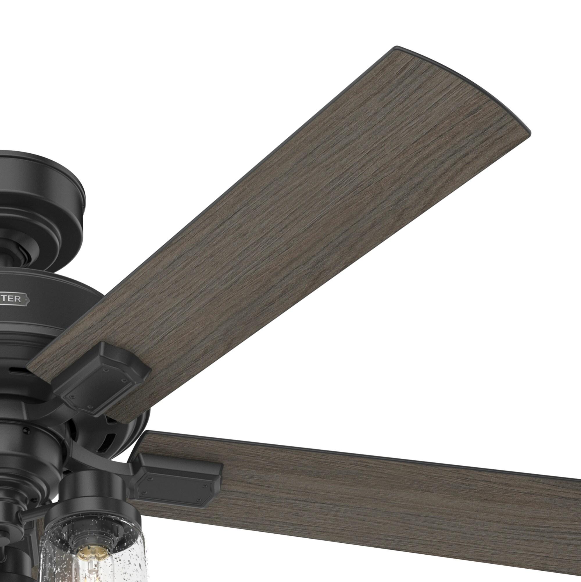 Hunter - Hartland Indoor Ceiling Fan With Light, 52-inch, Matte Black, Casual-style, 3-speed WhisperWind Motor, 51745, for living rooms, bedrooms, home offices, kitchens