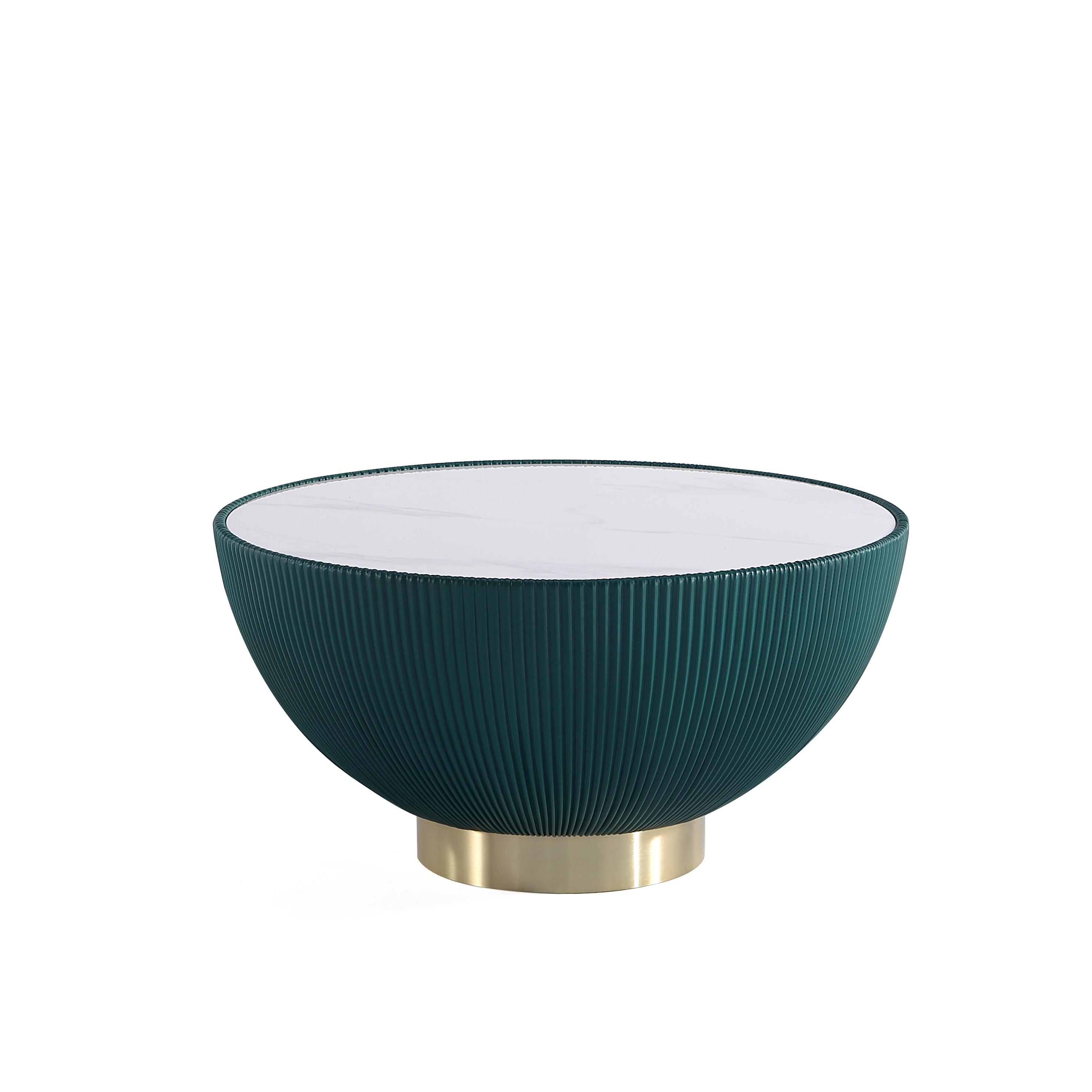 Anderson Green Faux Marble Leatherette Round Coffee Table with Gold Base