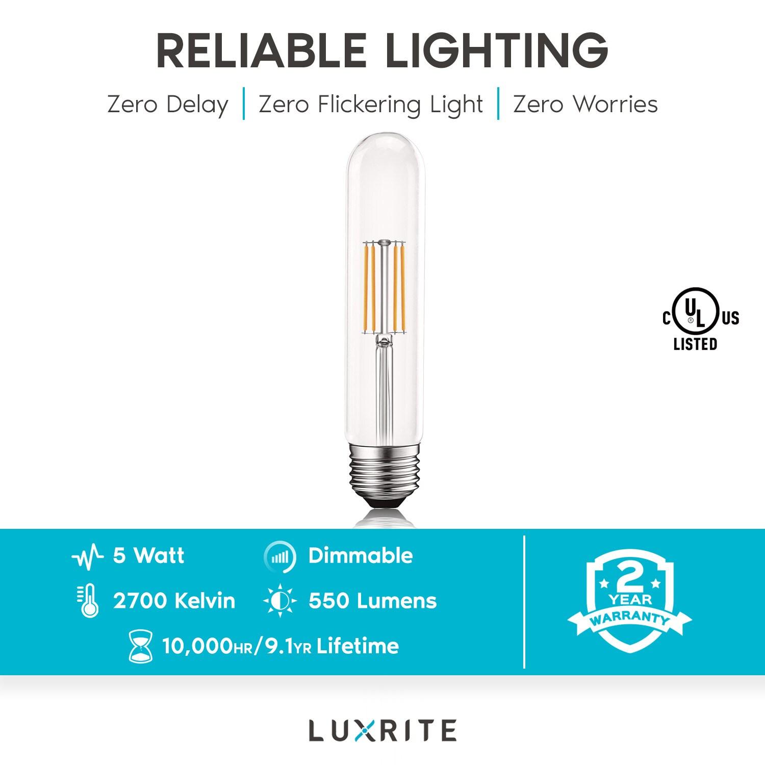 Luxrite Vintage T9 LED Tube Light Bulbs 60W Equivalent, 2700K Warm White, 550 Lumens, Dimmable, 5W, E26 Base (4 Pack)