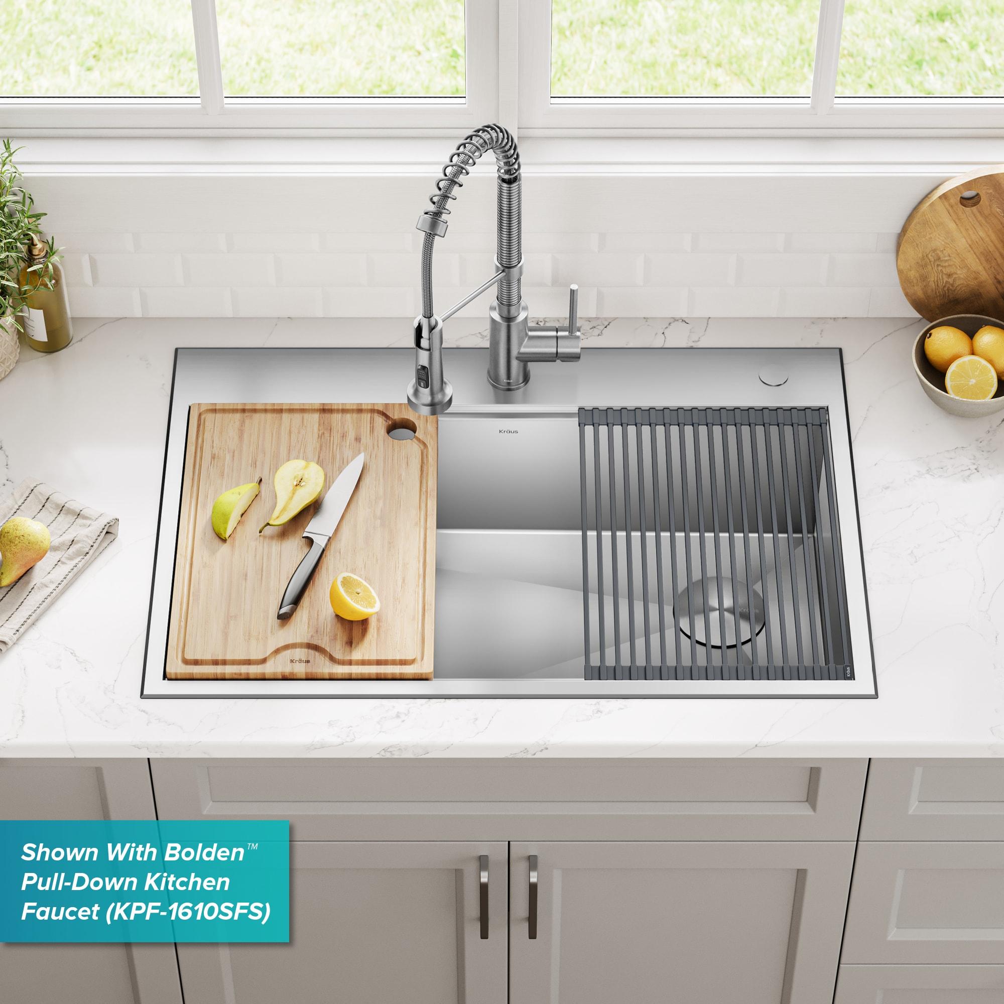 KRAUS Kore™ Workstation 33" L Top Mount Drop-In 16 Gauge Black Stainless Steel Single Bowl Kitchen Sink