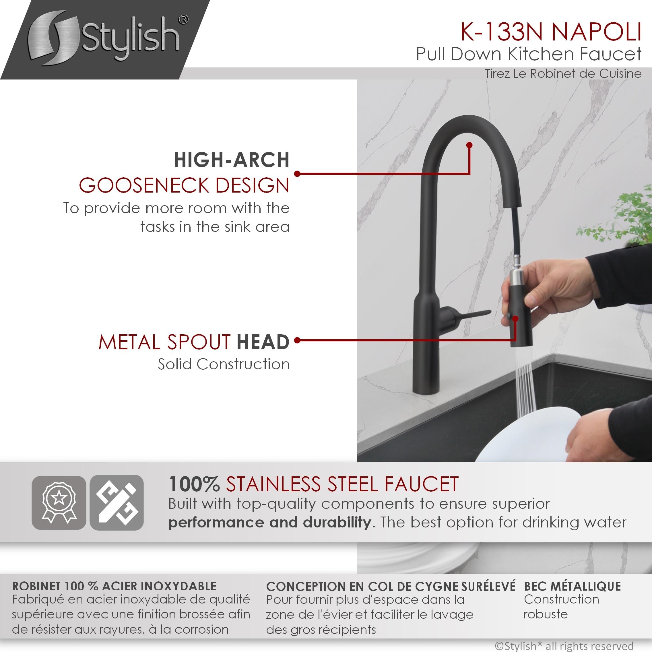 Modern Faucet Stylish Napoli One-Handle Stainless Steel Pull Down Kitchen Faucet