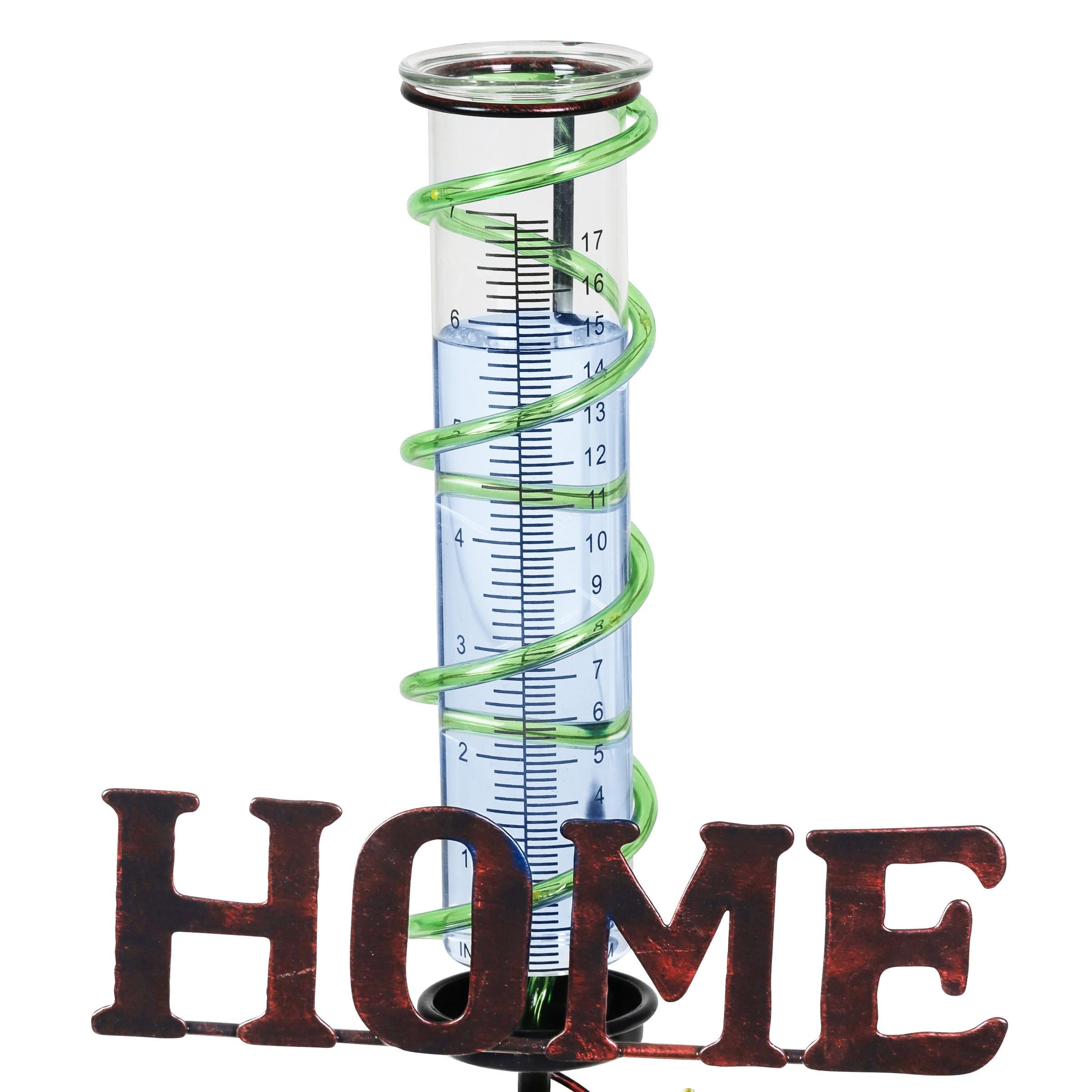 Exhart Solar Hummingbird Rain Gauge Garden Stake Reads HOME, 12.5 by 31.5 Inches