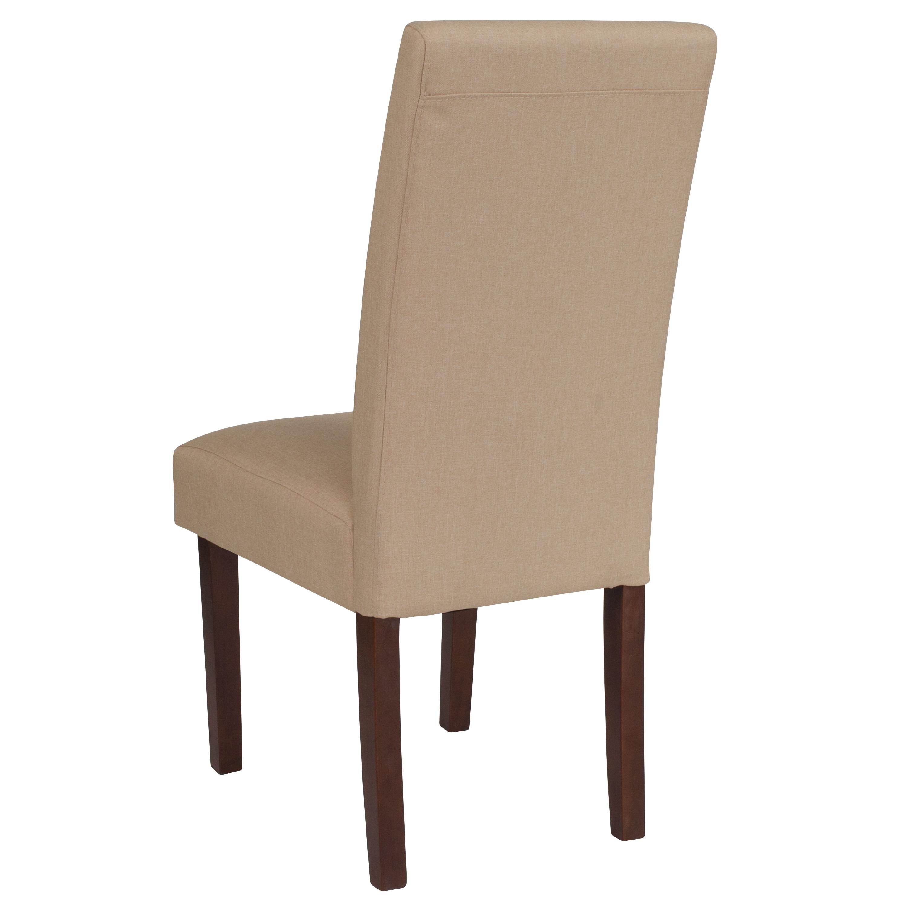 Flash Furniture Greenwich Series Beige Fabric Upholstered Panel Back Mid-Century Parsons Dining Chair