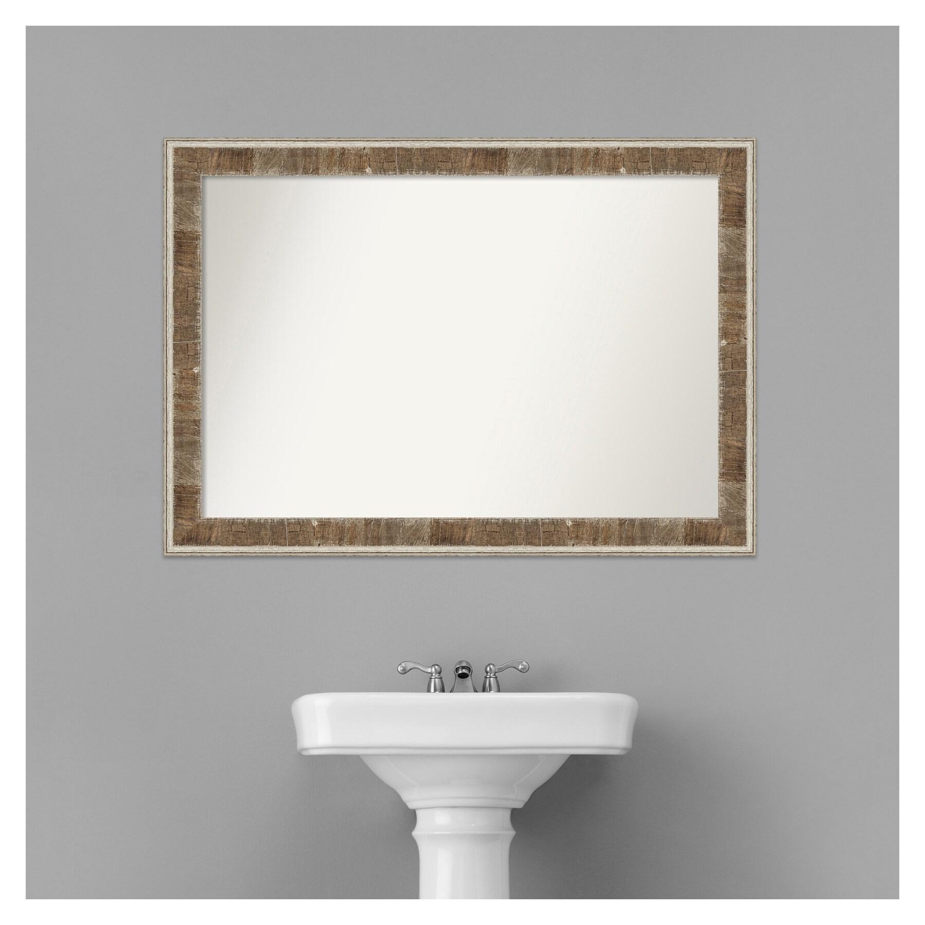 Amanti Art Farmhouse Brown Narrow Non-Beveled Wood Bathroom Wall Mirror 28.75 x 40.75 in.