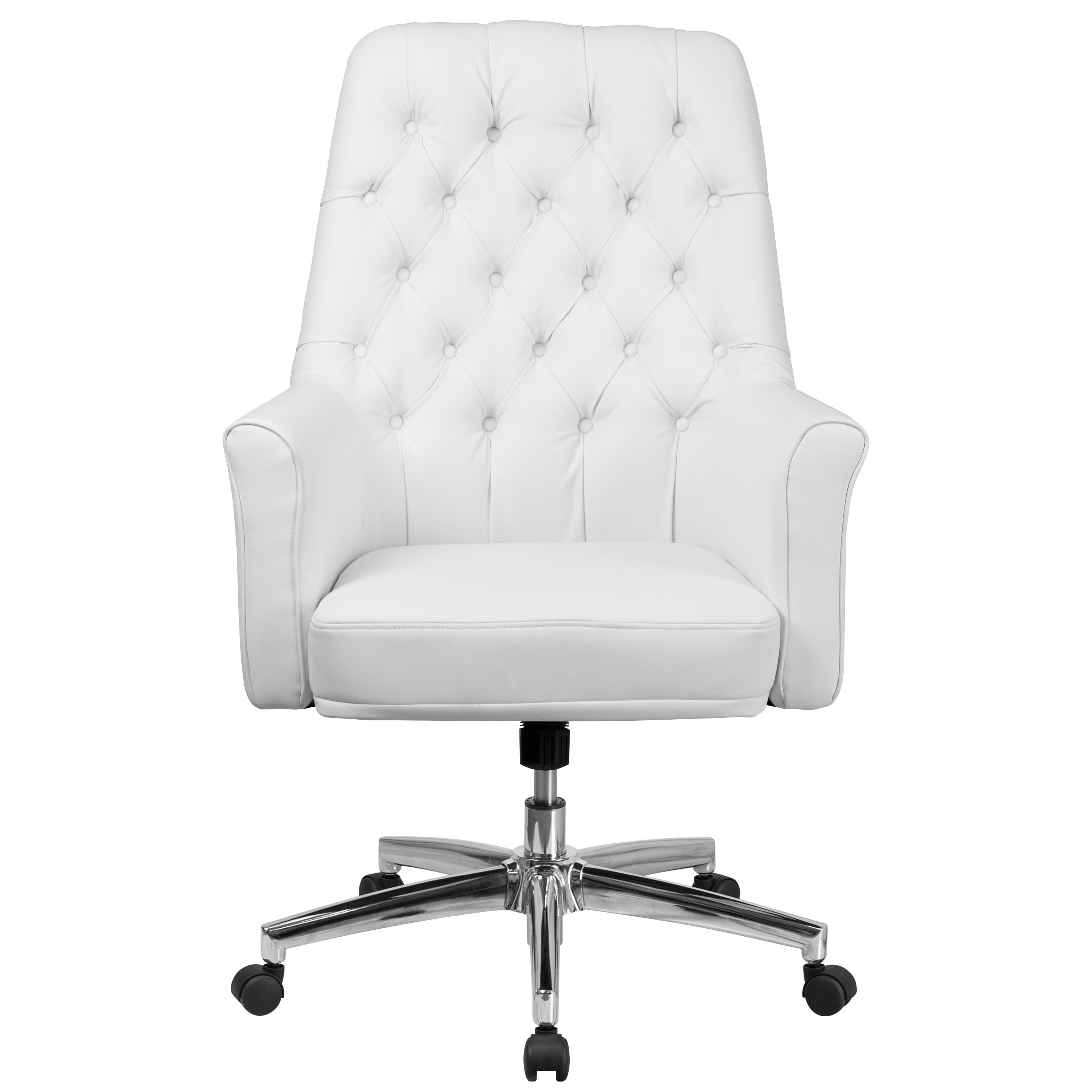 Flash Furniture Hansel Mid-Back Traditional Tufted White LeatherSoft Executive Swivel Office Chair with Arms