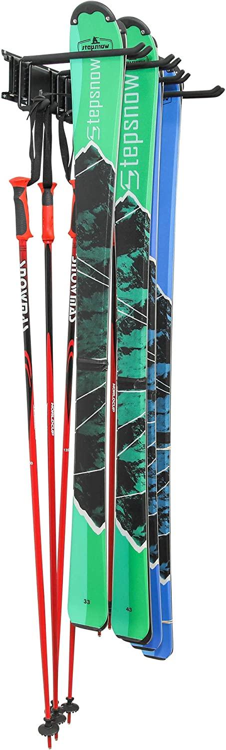 RaxGo Ski Rack, Ski Wall Mount Holds 4 Pairs of Skis & Skiing Poles or Snowboard, for Home & Garage
