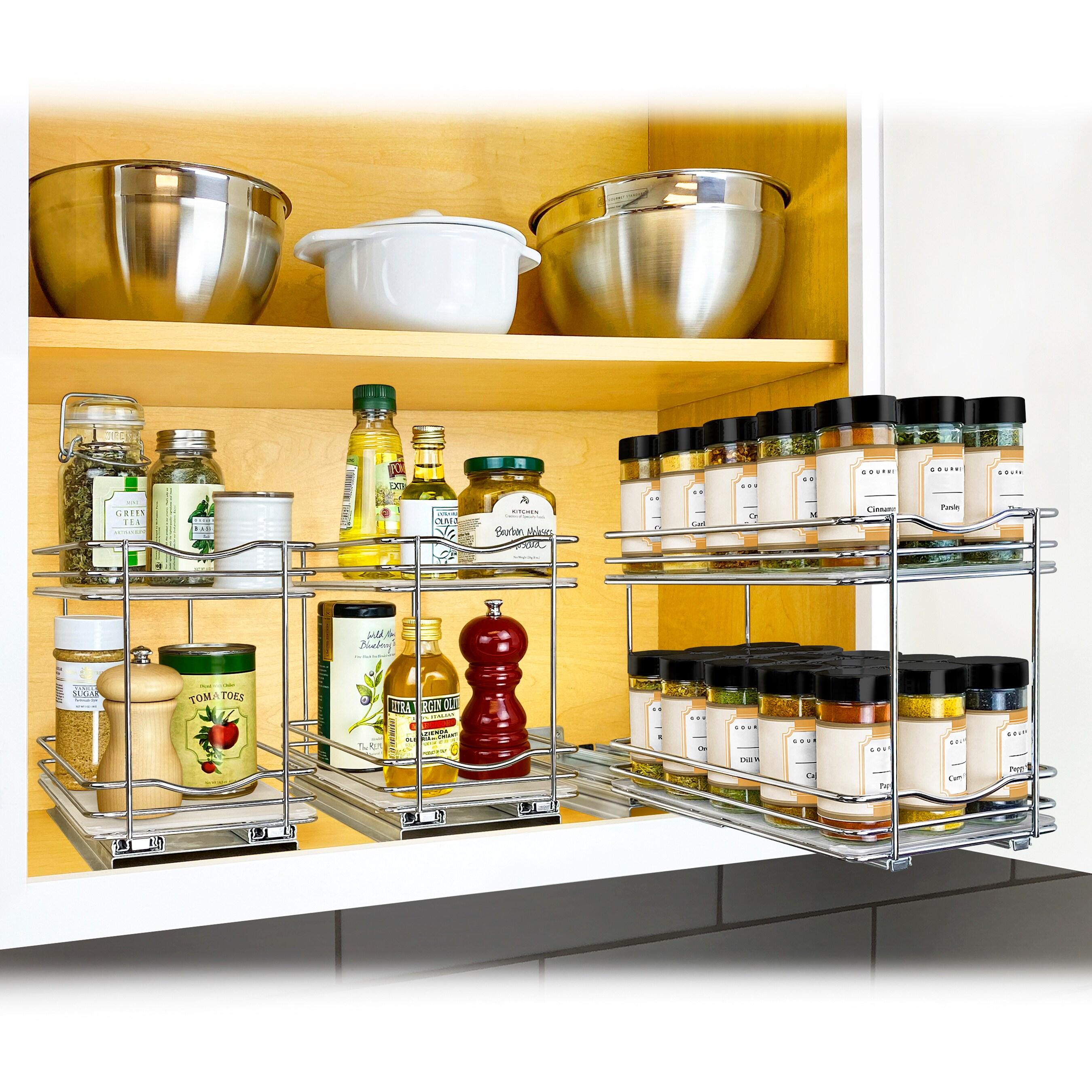 LYNK PROFESSIONAL® Pull Out Spice Rack Organizer for Cabinet - 2 Tier, Chrome