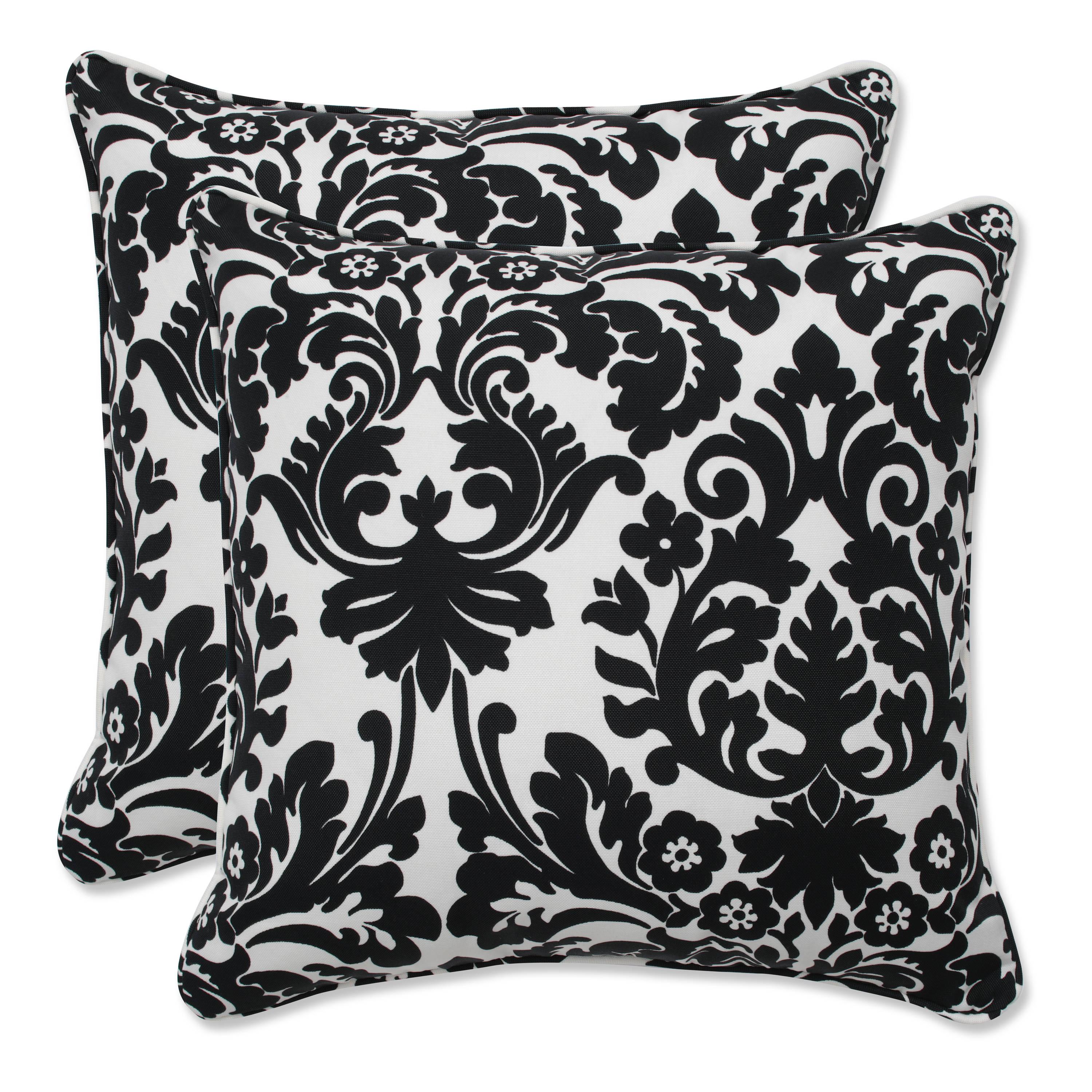 Pillow Perfect Essence Onyx Damask Indoor/Outdoor Reversible Throw Pillow (Set of 2)