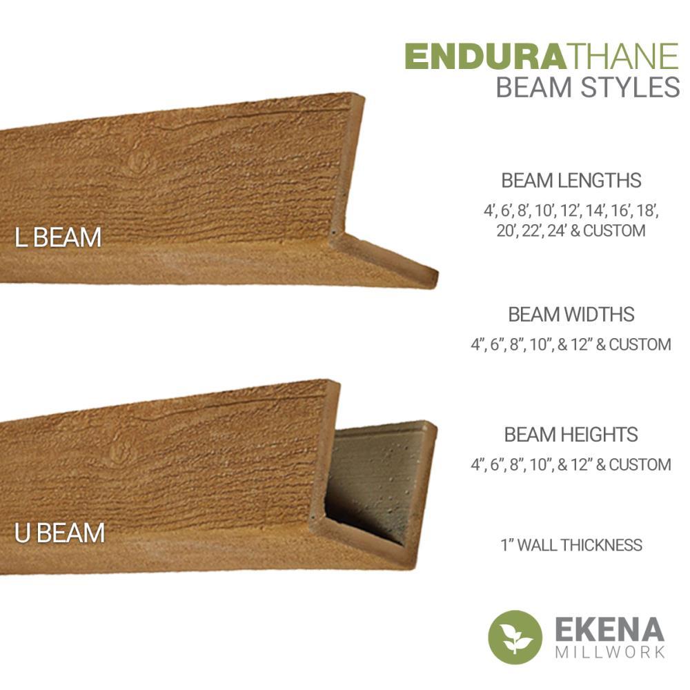 6"W x 12"H x 12'L 3-Sided (U-beam) Knotty Pine Endurathane Faux Wood Ceiling Beam, Aged Ash