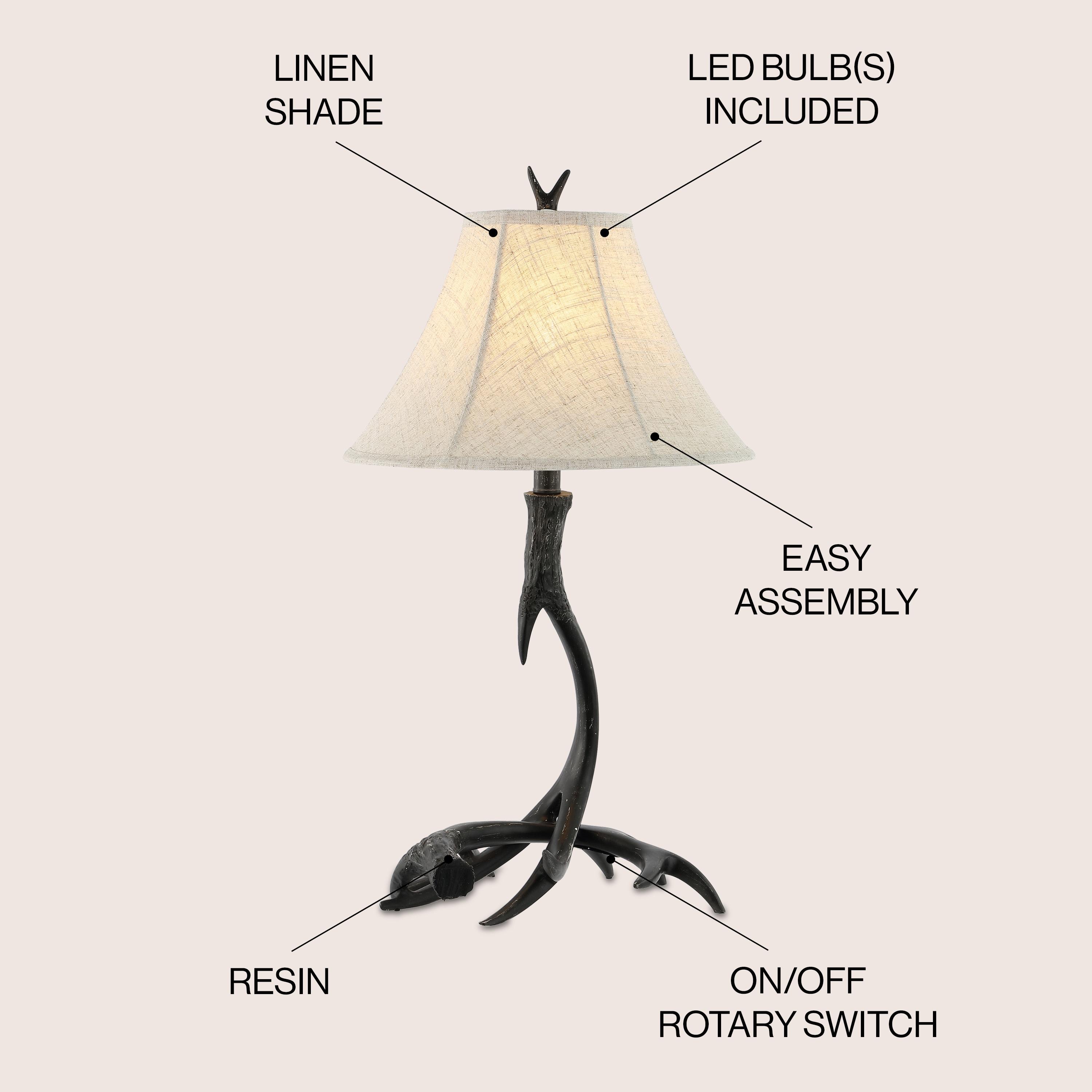 JONATHAN Y JYL6305C Antler 27.5" Rustic Resin LED Table Lamp, Traditional for living room, dinning room, bedroom, office Bulb Included, Black