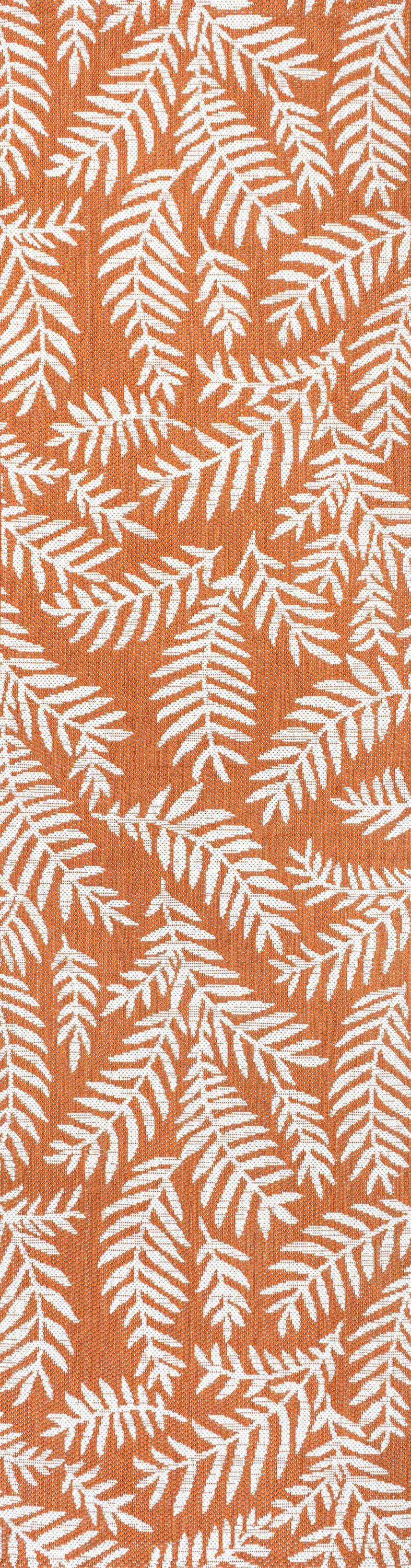 2' x 8' Nevis Palm Frond Indoor/Outdoor Runner Rug, Orange/Cream - JONATHAN Y