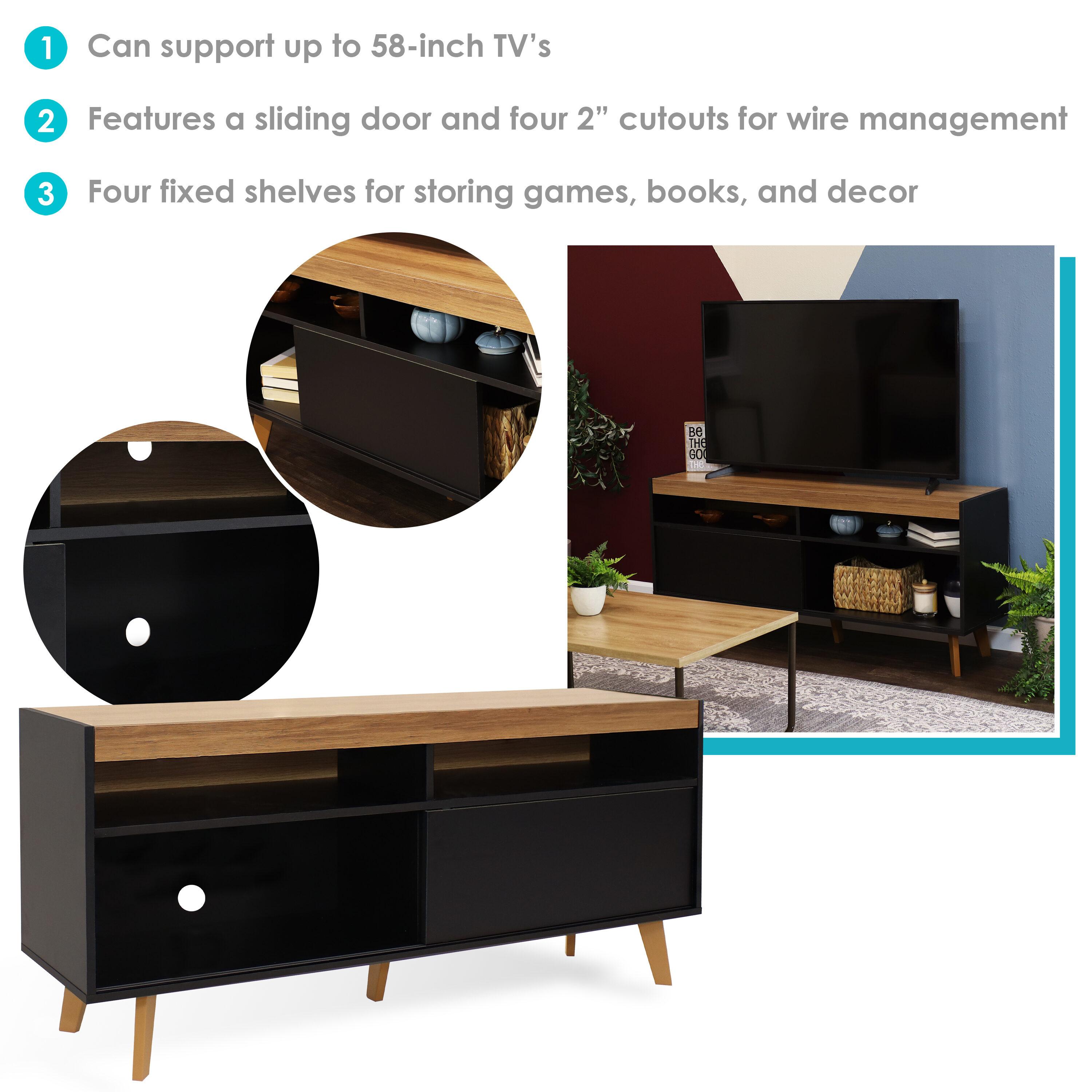 Sunnydaze Indoor Mid-Century Modern TV Stand Console with Storage Cabinet and Shelves for 58" TV - Black