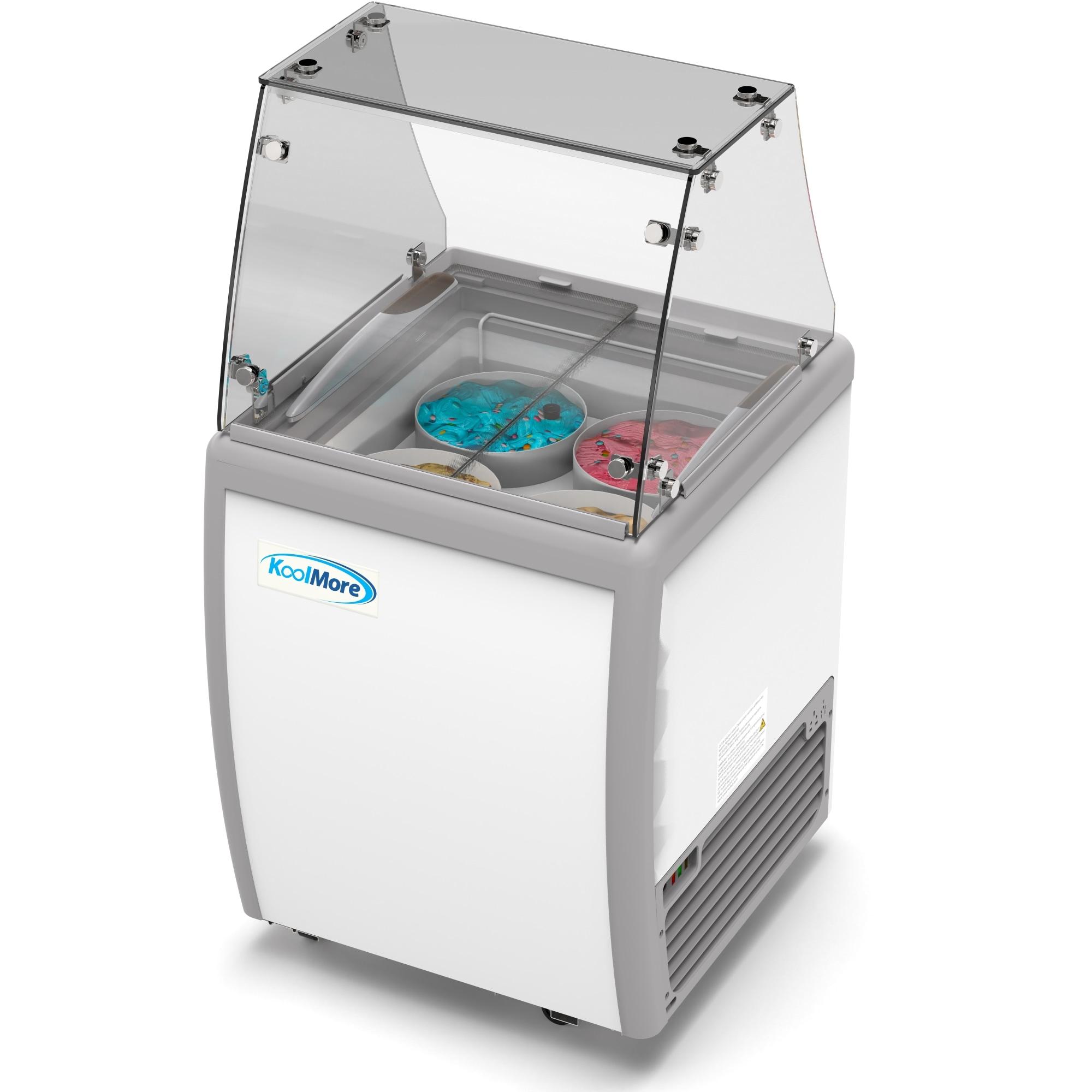 KoolMore 26 in. 4 Tub Ice Cream Dipping Cabinet Display Freezer with Sliding Glass Door and Sneeze Guard, 6 cu. ft. KM-ICD-26SD-FG.