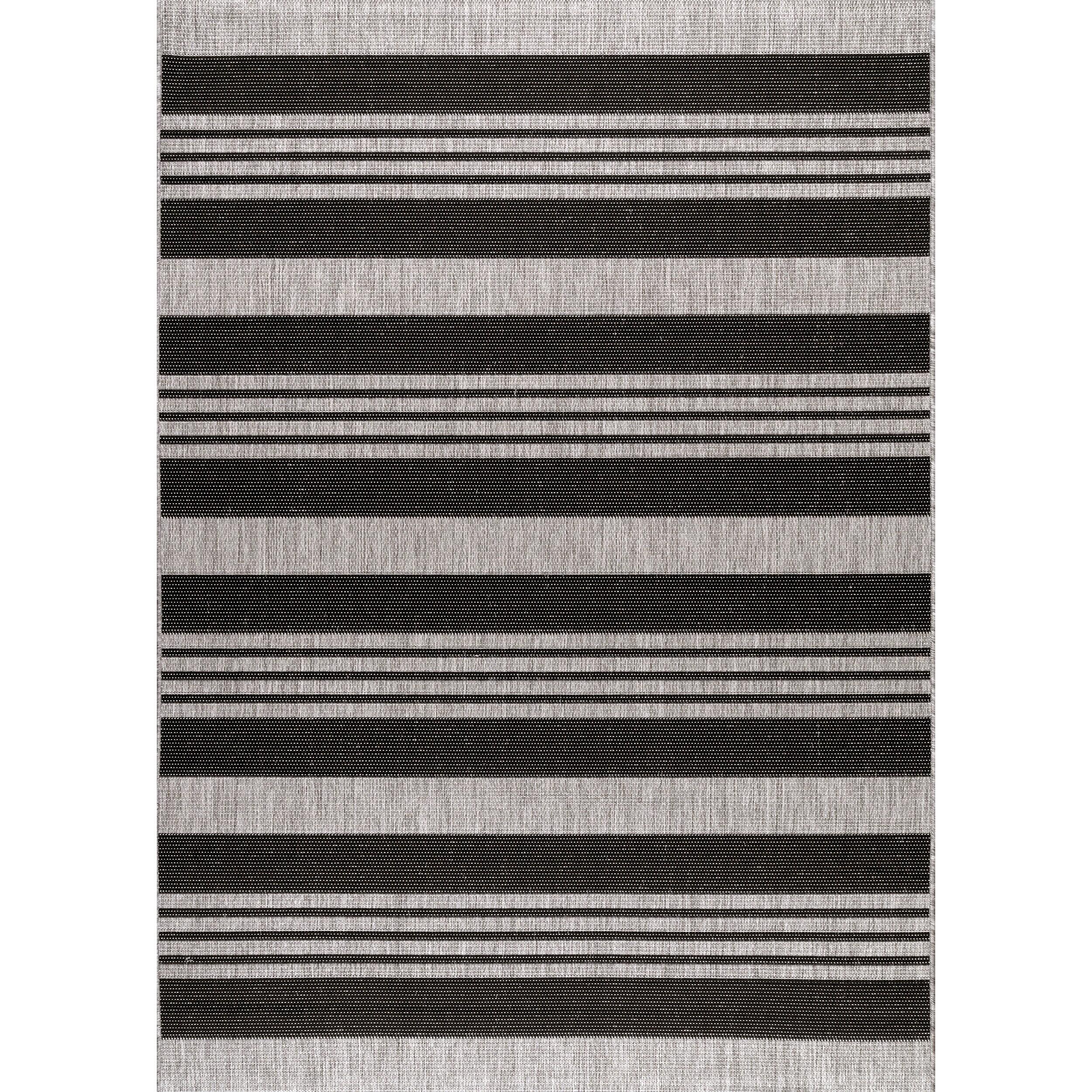 Nuloom Robin Striped 8 Square Indoor/Outdoor Area Rug for Living Room Patio Deck Front Porch Kitchen, Grey/Black