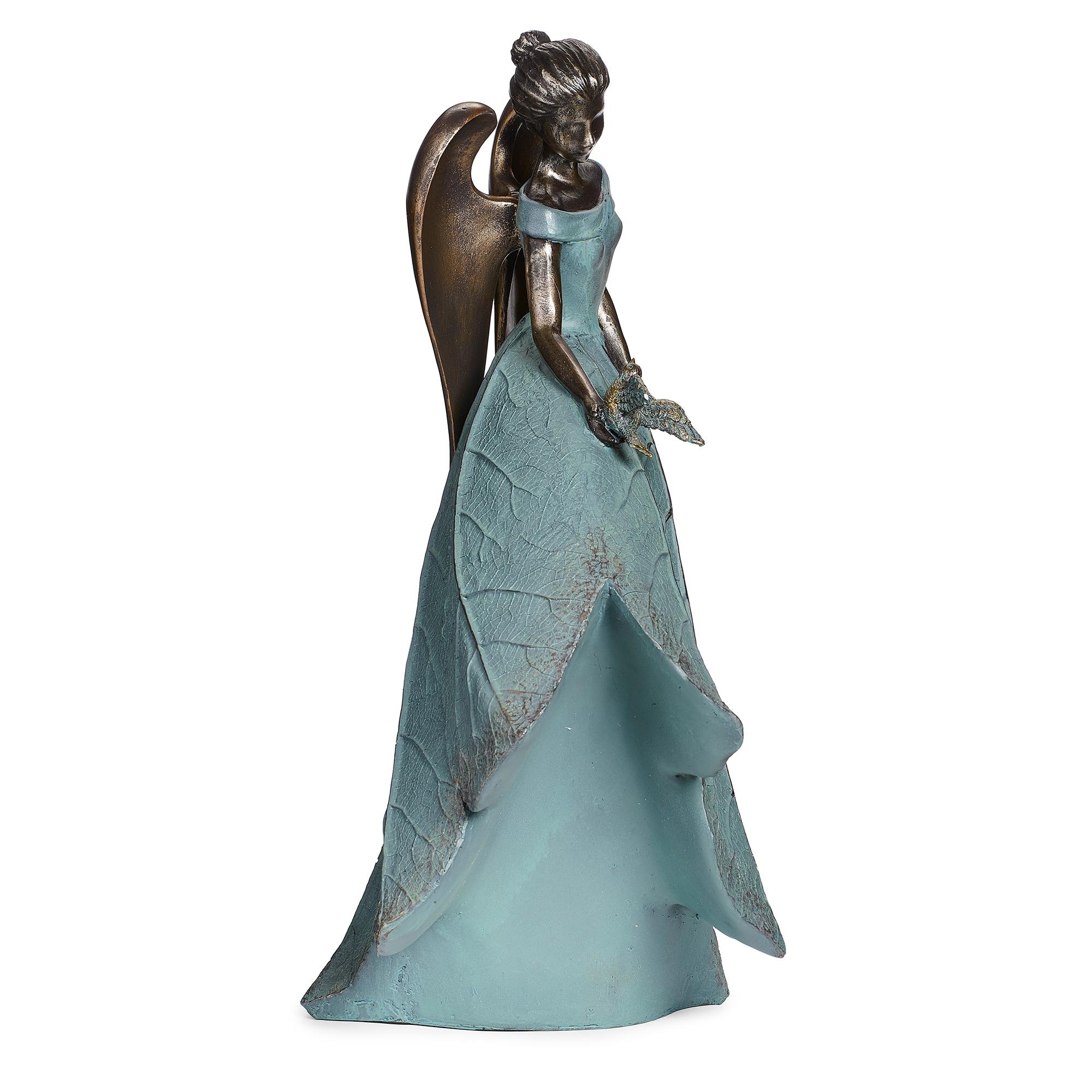 Roman 19.75" Angel and Bird Statue Outdoor Garden Statue Bronze