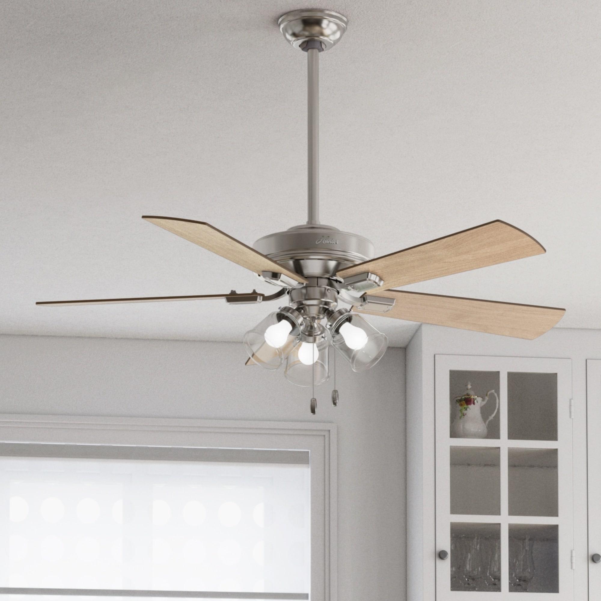 Hunter Fan 52" Crestfield Ceiling Fan (Includes LED Light Bulb) Nickel: 5-Blade, 3-Speed, Reversible Motor, Glass Shades