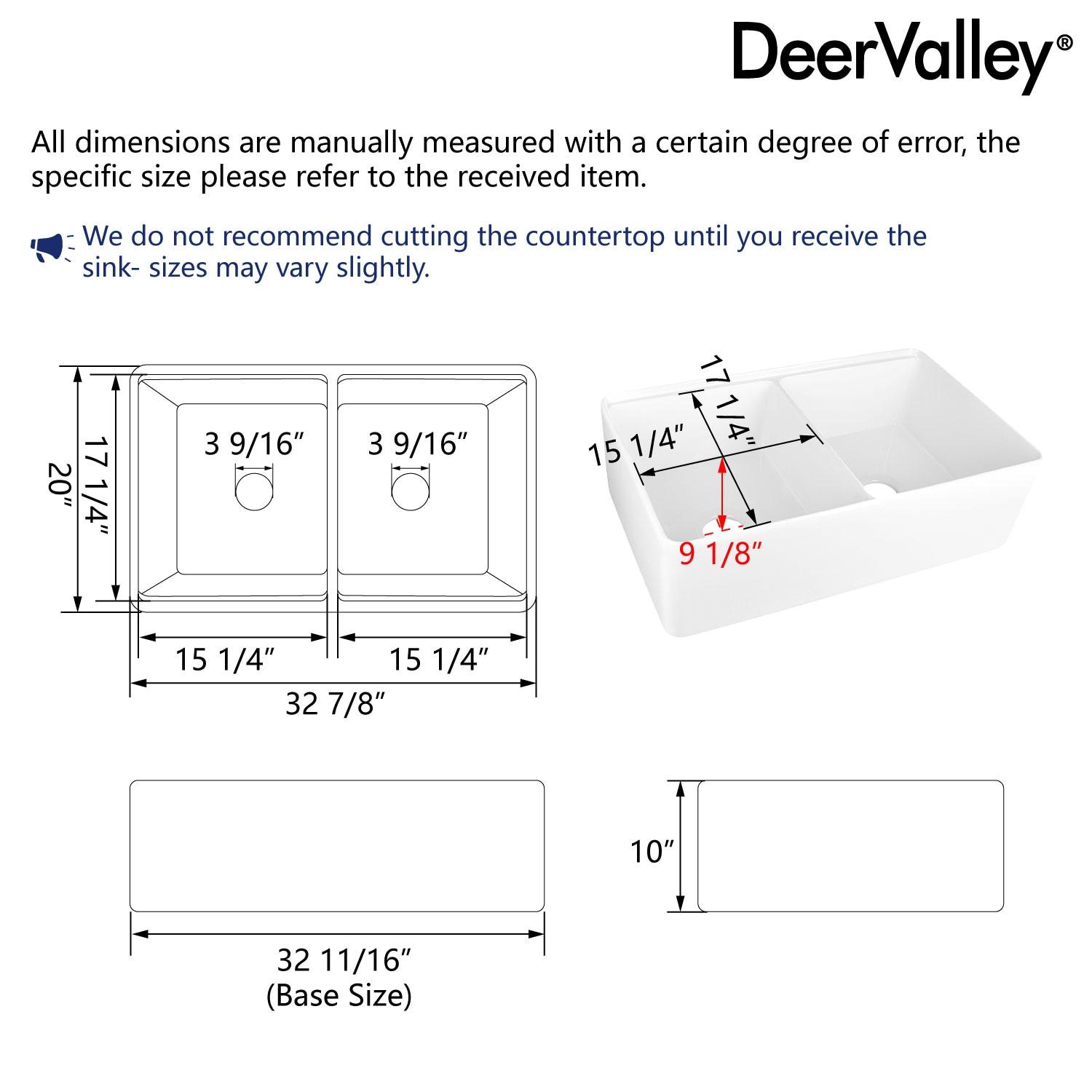 DeerValley 33" L X 20" W Double Basin Workstation Farmhouse Kitchen Sink With Sink Grid, Cutting Board And Dish-Drying Rack