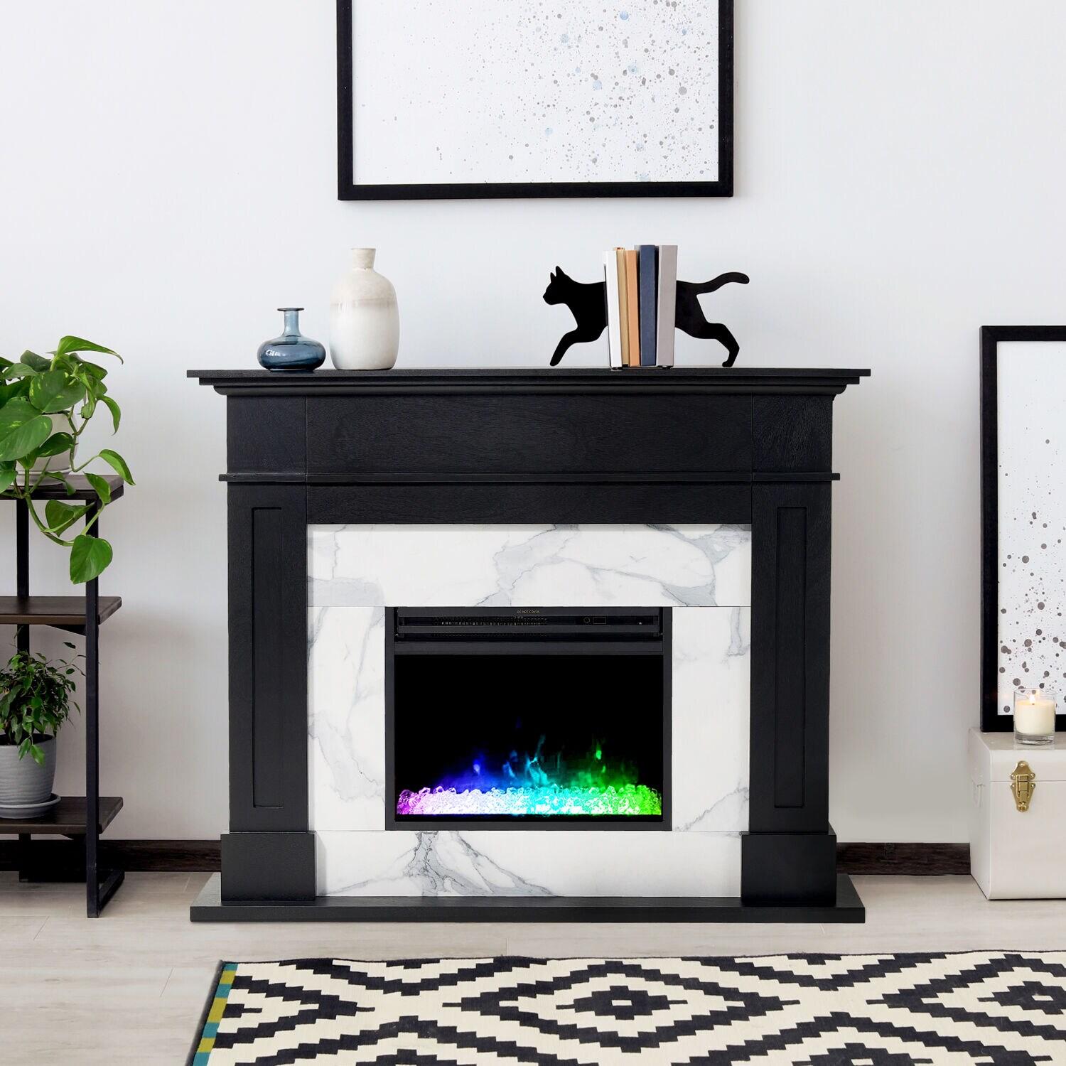 Cambridge Cambridge Sofia 53-in. Electric Fireplace Mantel in with Black Marble Inlay and Crystal Rocks