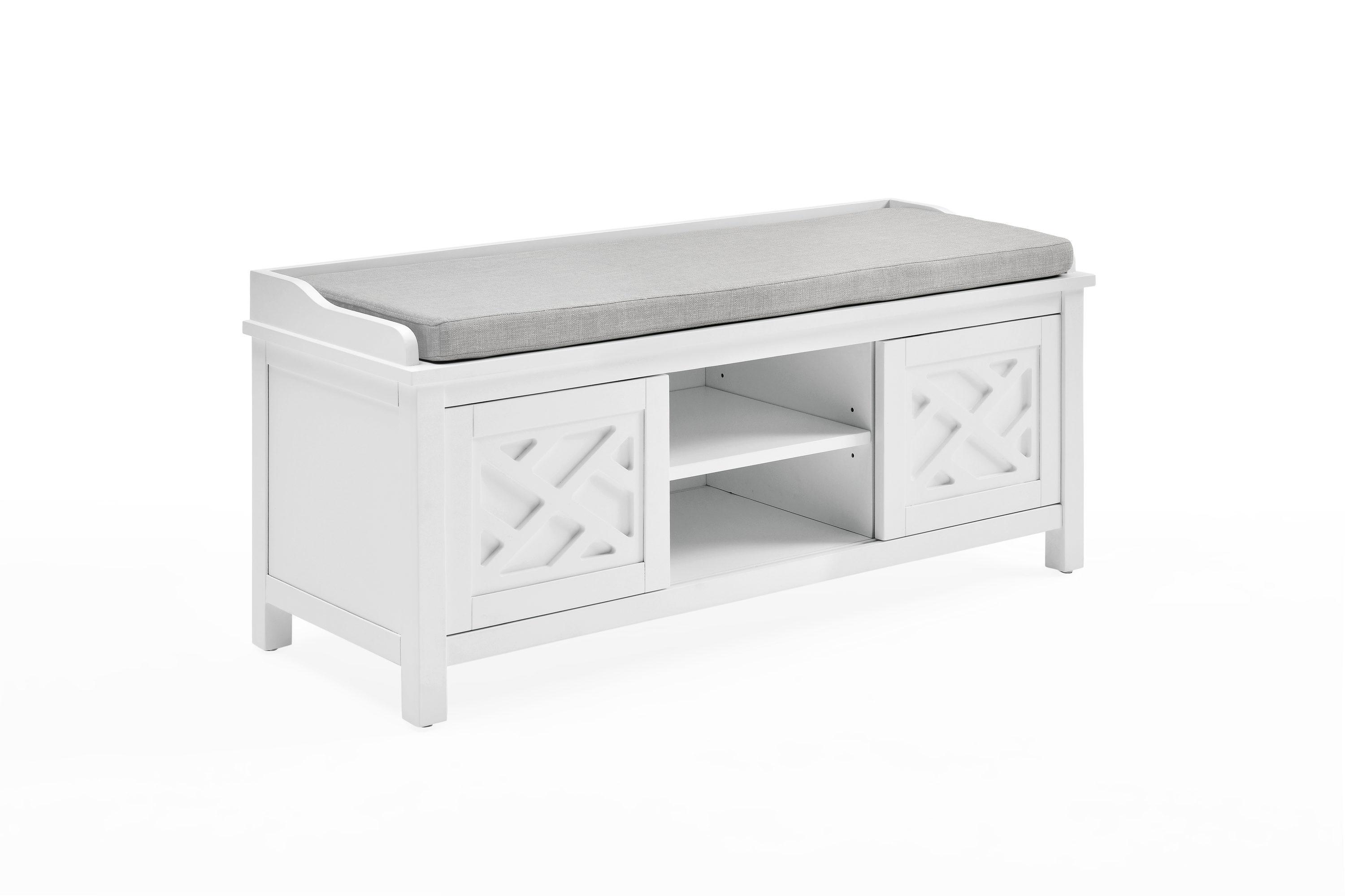 Alaterre Furniture Coventry 45 in. Pine Wood Storage Bench with Cushion, Entryway Organization & Decoration, 3 Adjustable/Removable Cubbies, Dove Gray and White