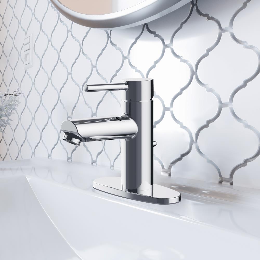 Eastport II Modern Single-Handle Bathroom Faucet with Deck Plate, Polished Chrome – Design House, 593897