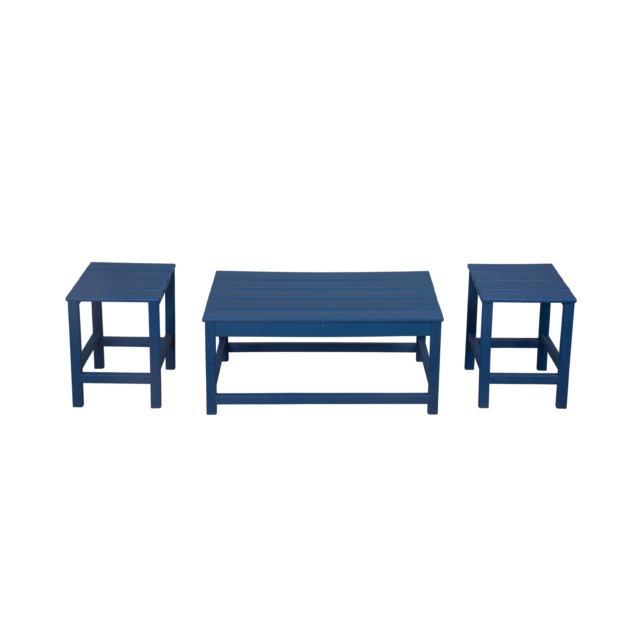 Polytrends  Laguna Hdpe All Weather Outdoor Patio Coffee And Side Tables (3-Piece Set) Navy Blue