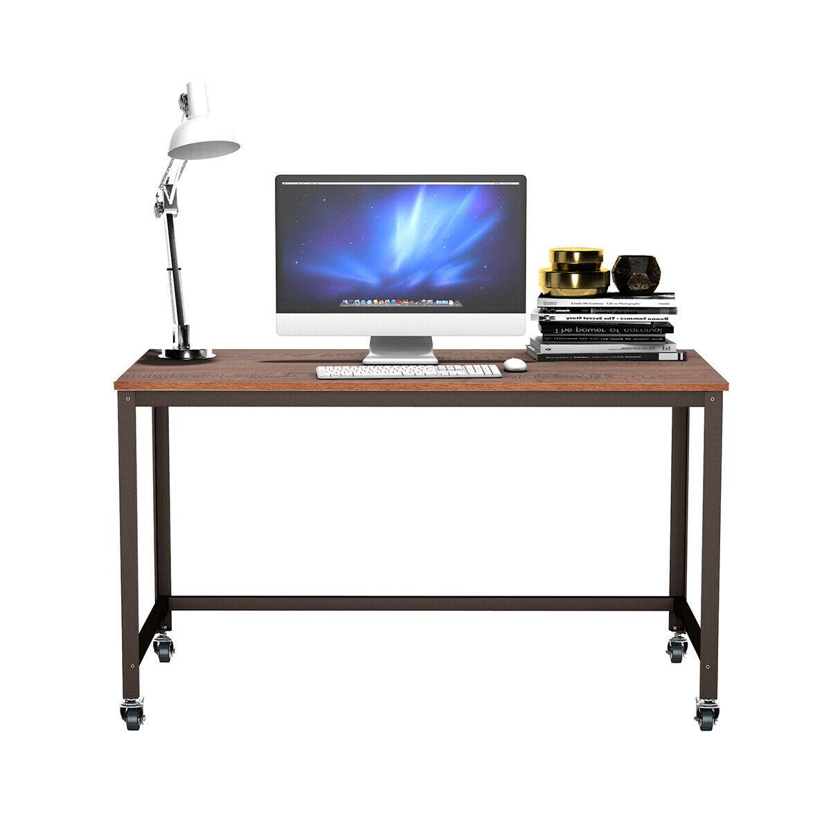 Costway Rolling Computer Desk Metal Frame PC Laptop Table Wood Top Study Workstation
