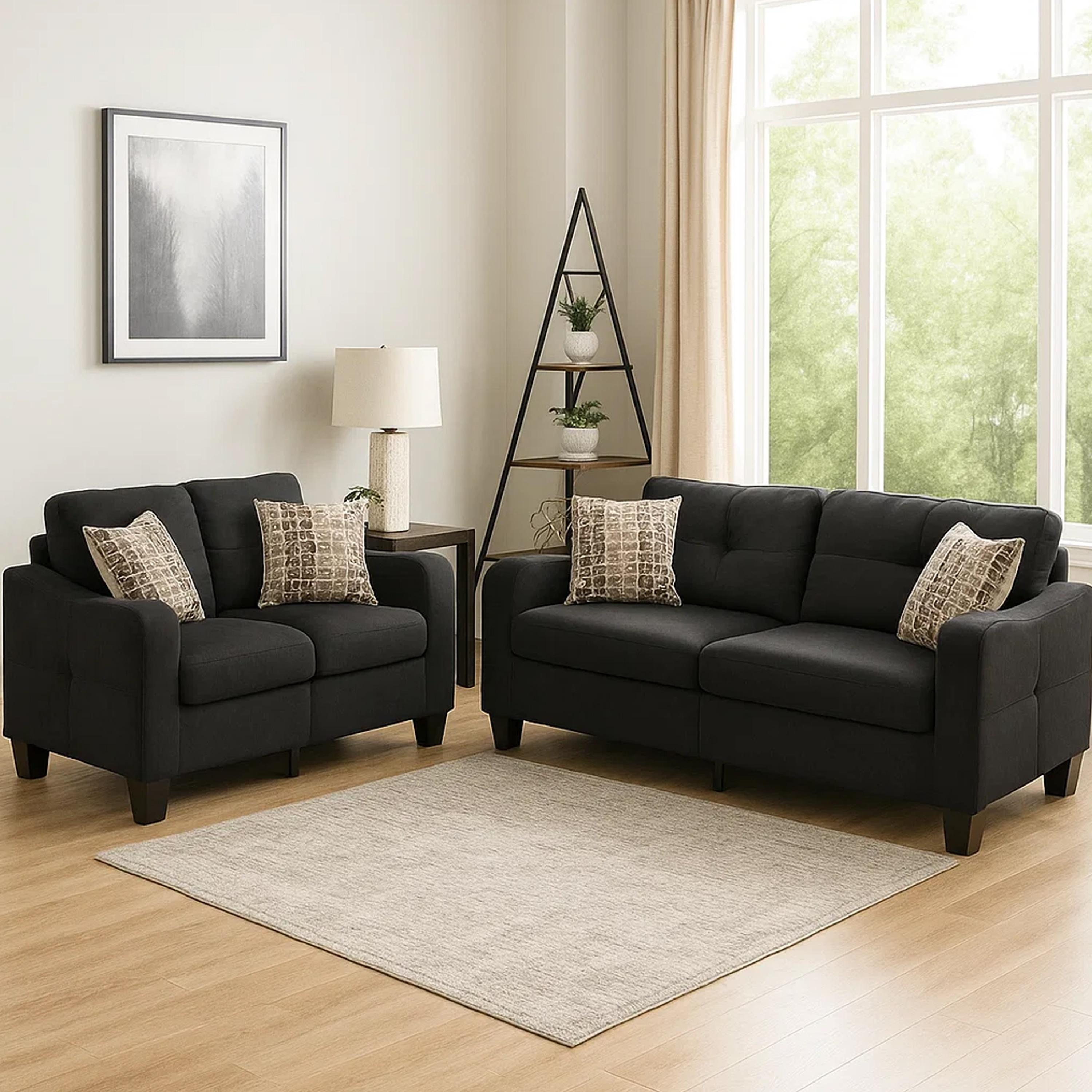 Benjara Polyfiber 2 Pieces Sofa Set With Accent Pillows Dark Gray-Color:Gray