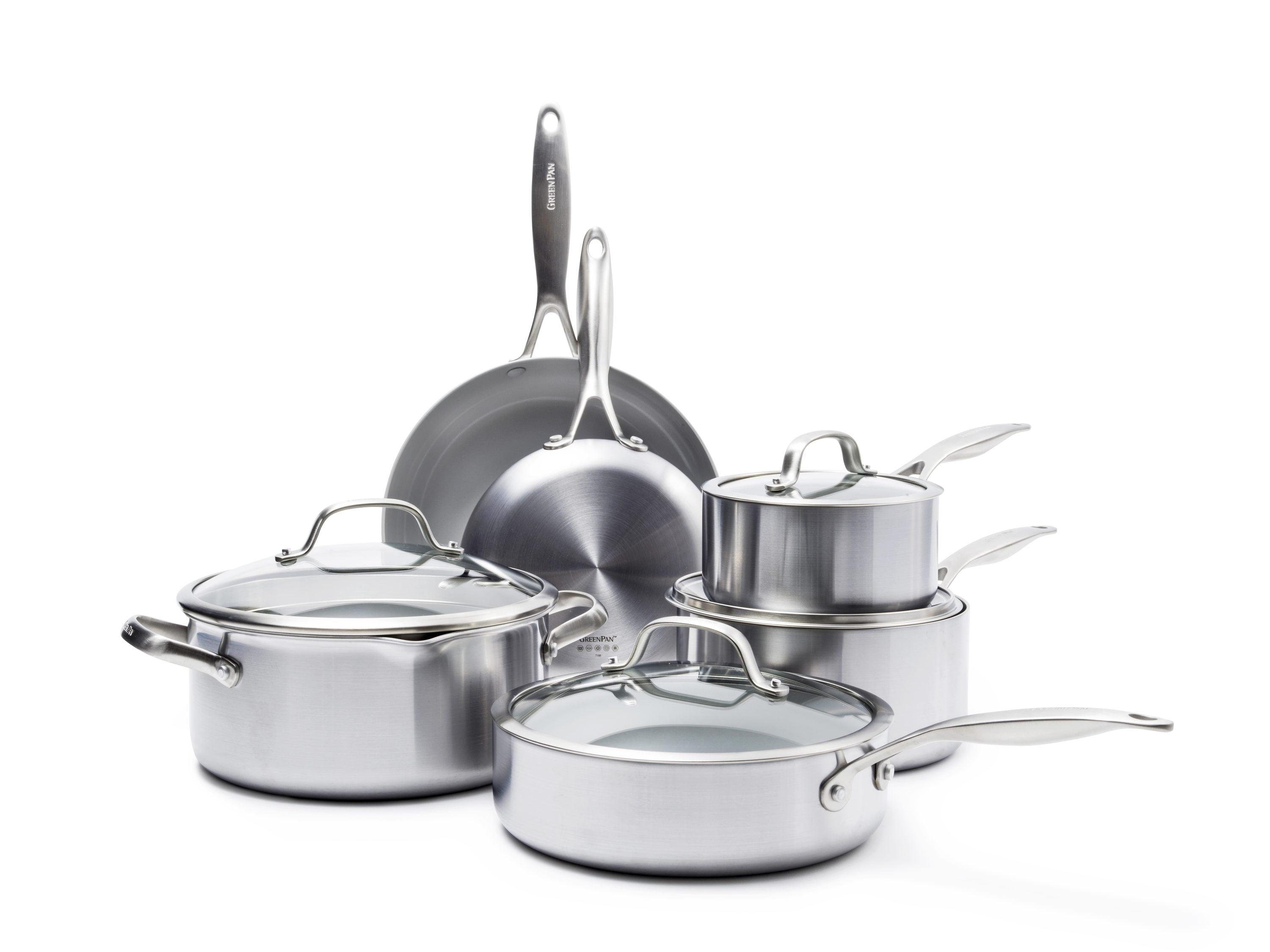 GreenPan Venice Pro Tri-Ply Stainless Steel Healthy Ceramic Nonstick 10 Piece Cookware Set