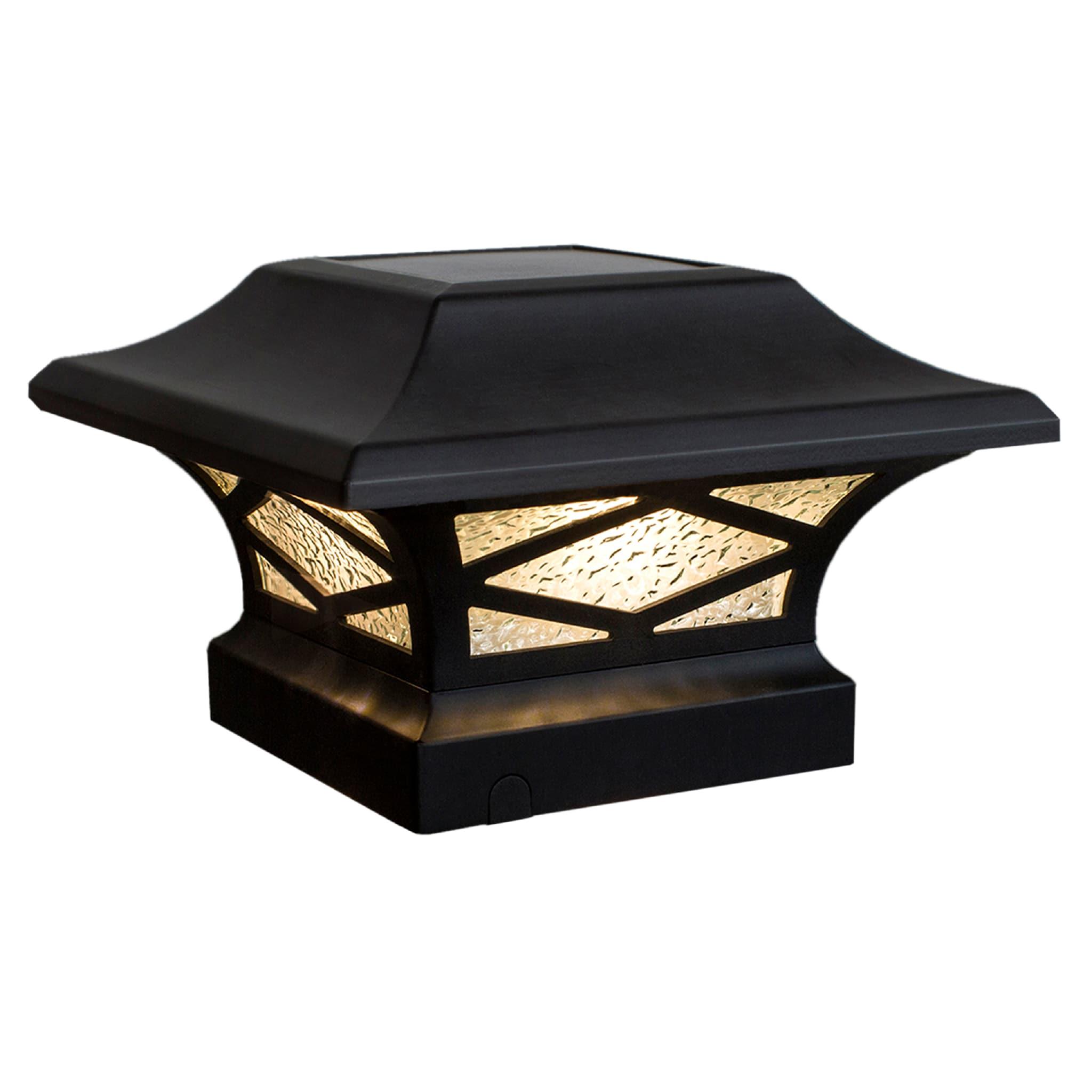 Black Aluminum LED Solar Post Cap with Pebbled Glass