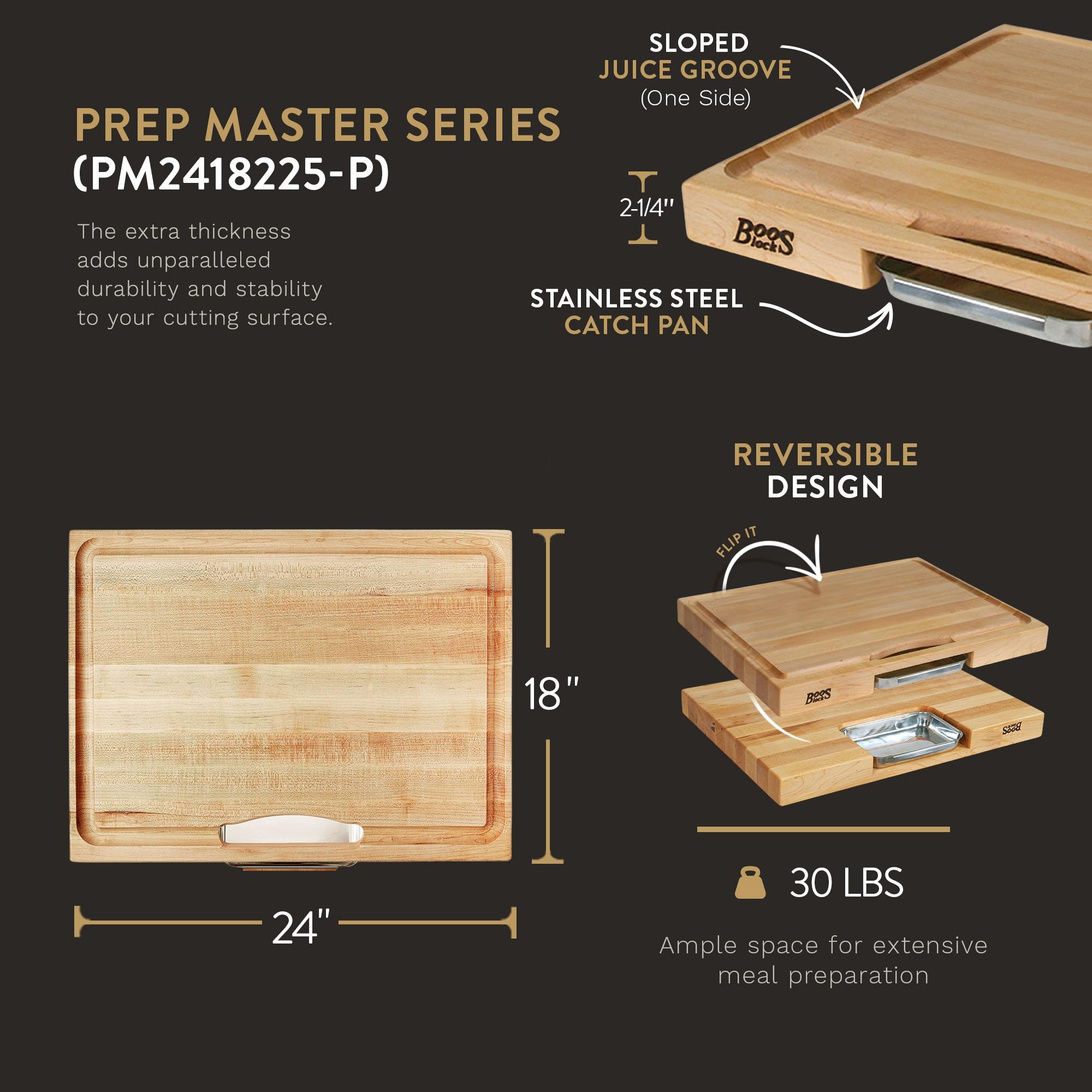John Boos Boos Block Newton Prep Master Reversible Wood Cutting Board with Juice Groove and Pan, 2.25-Inch Thickness, 24" x 18" x 2 1/4", Maple