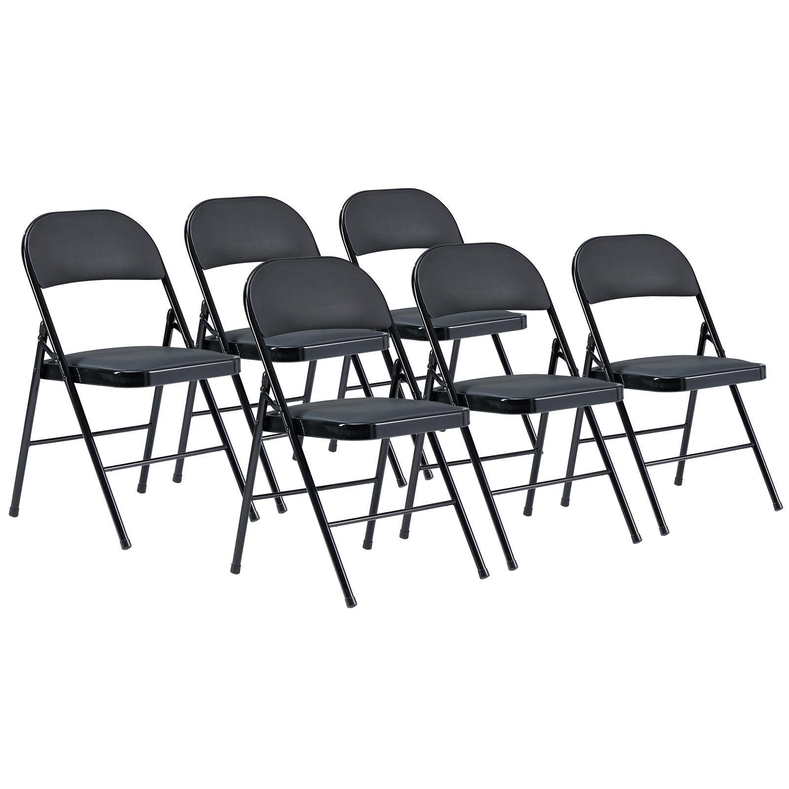 Ktaxon 6 Pack Folding Chairs Wedding Party Chair Foldable Dining Chairs with Metal Frame and Soft Cushion Black