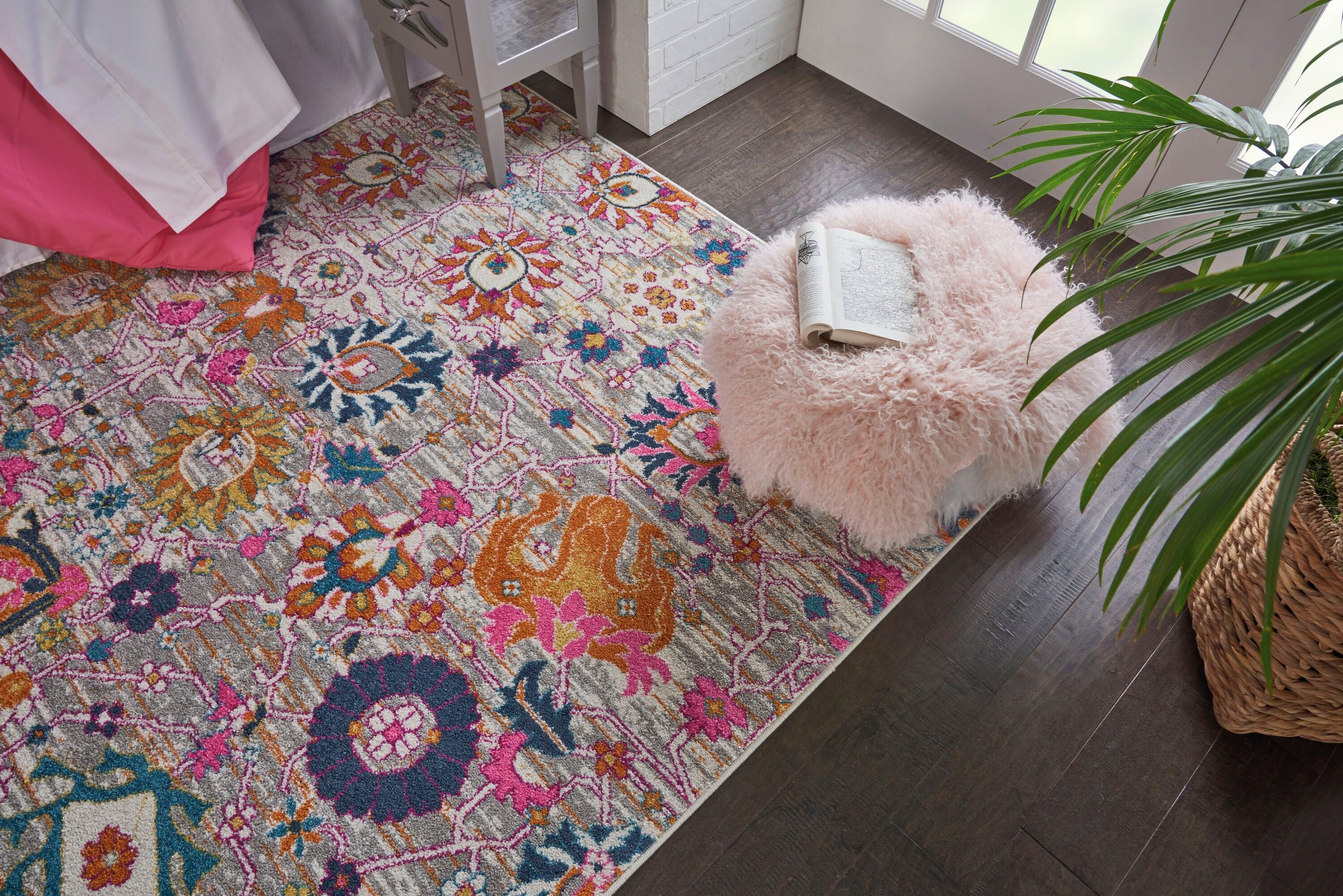 Bungalow Rose Rectangle Passion Floral 6'7" x 9'6" Area Rug in Pink