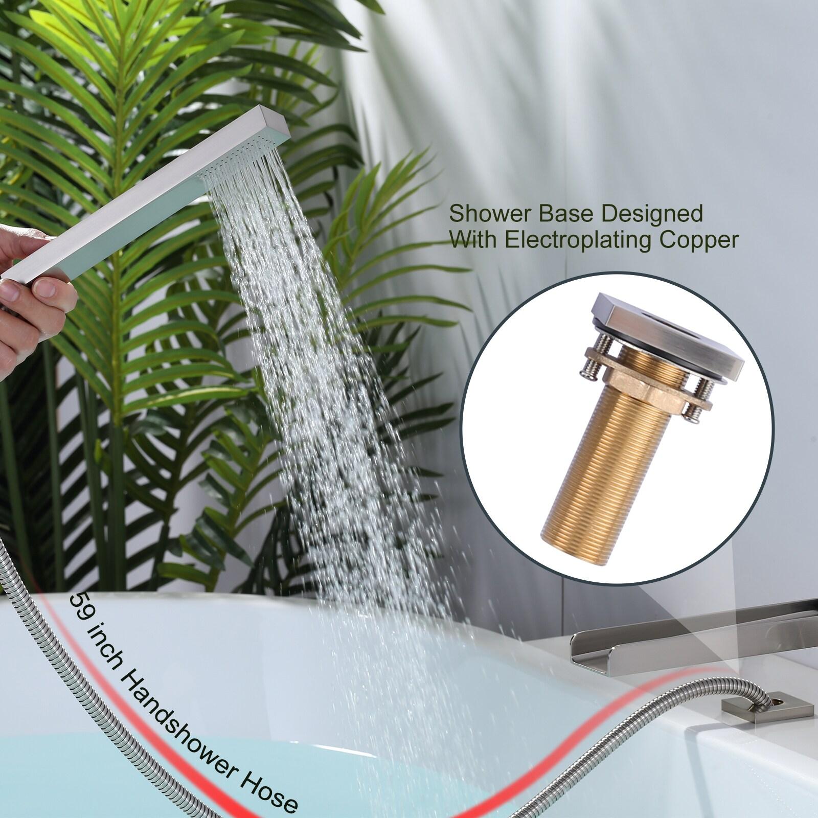 Brushed Nickel Waterfall Roman Tub Faucet with Hand Shower