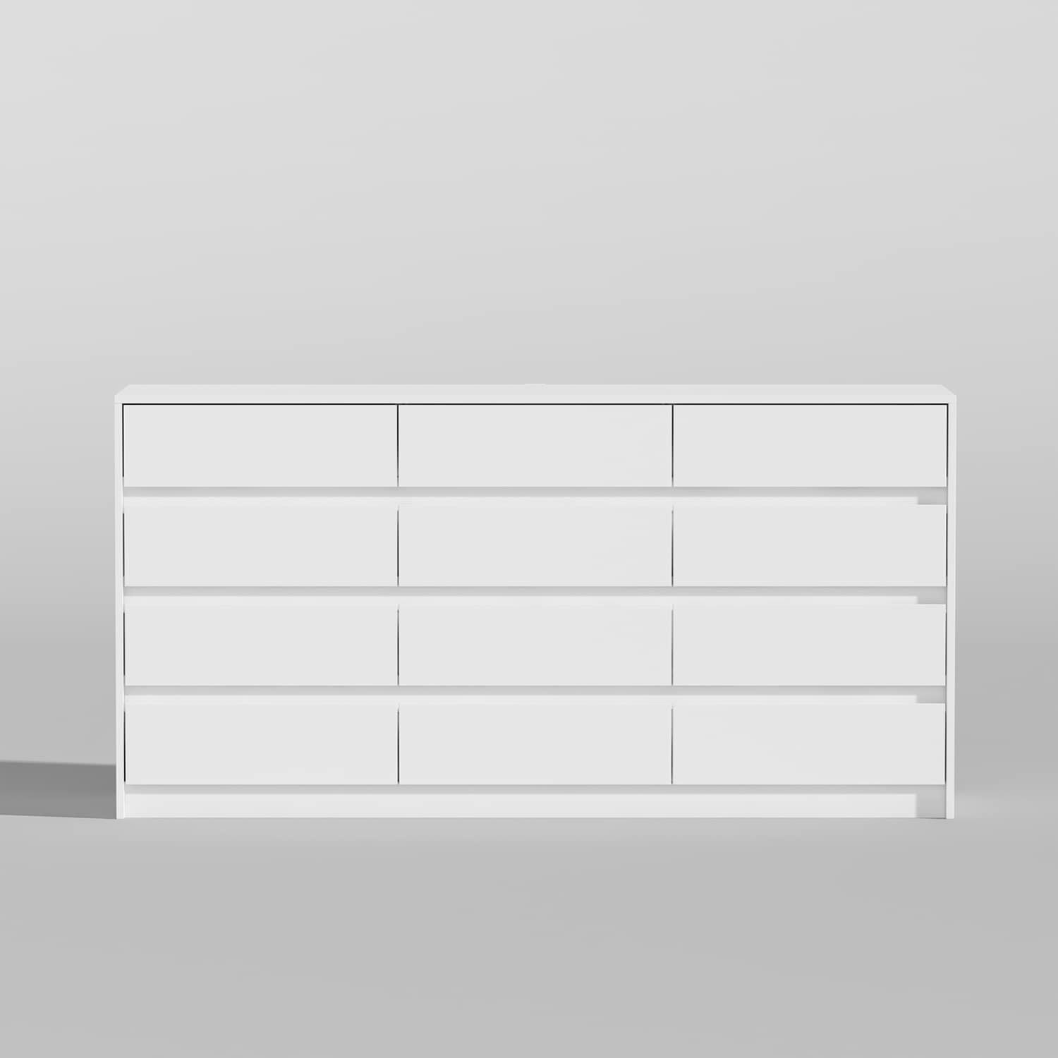 White Double Dresser with 12 Drawers, Modern Engineered Wood