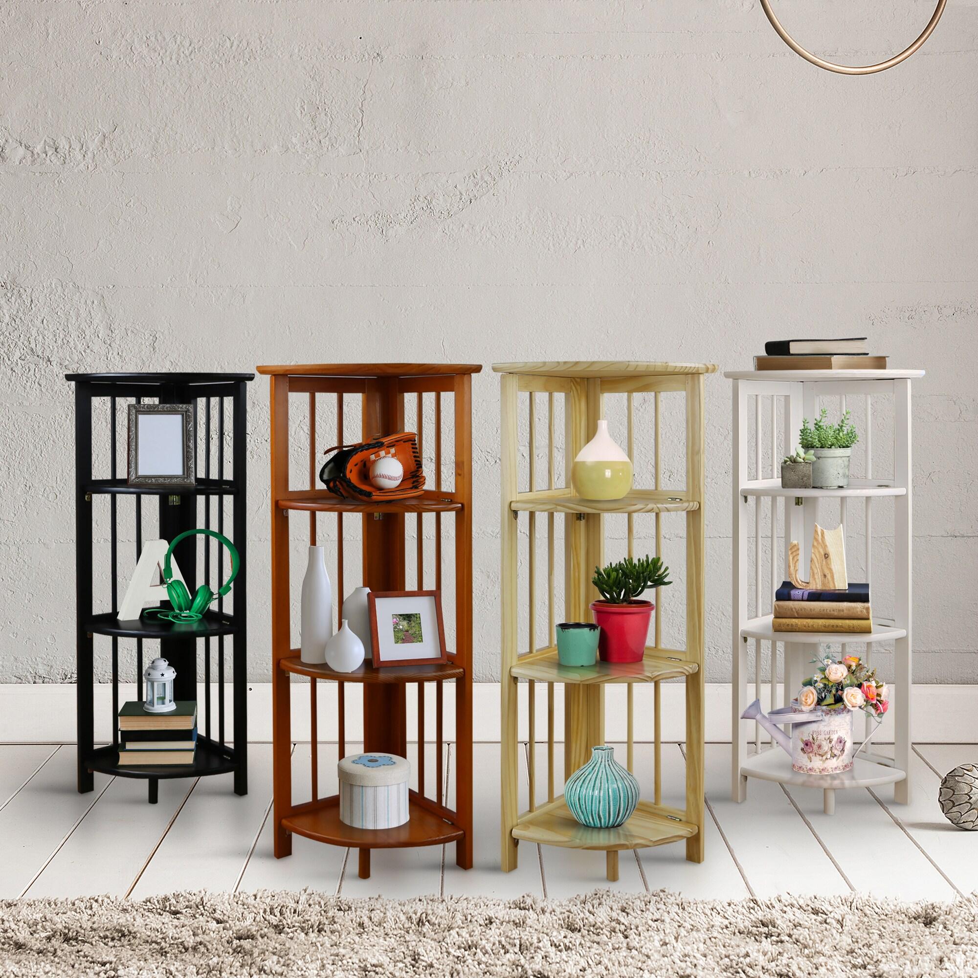 Casual Home 4-Shelf Corner Folding Bookcase-Color:Natural