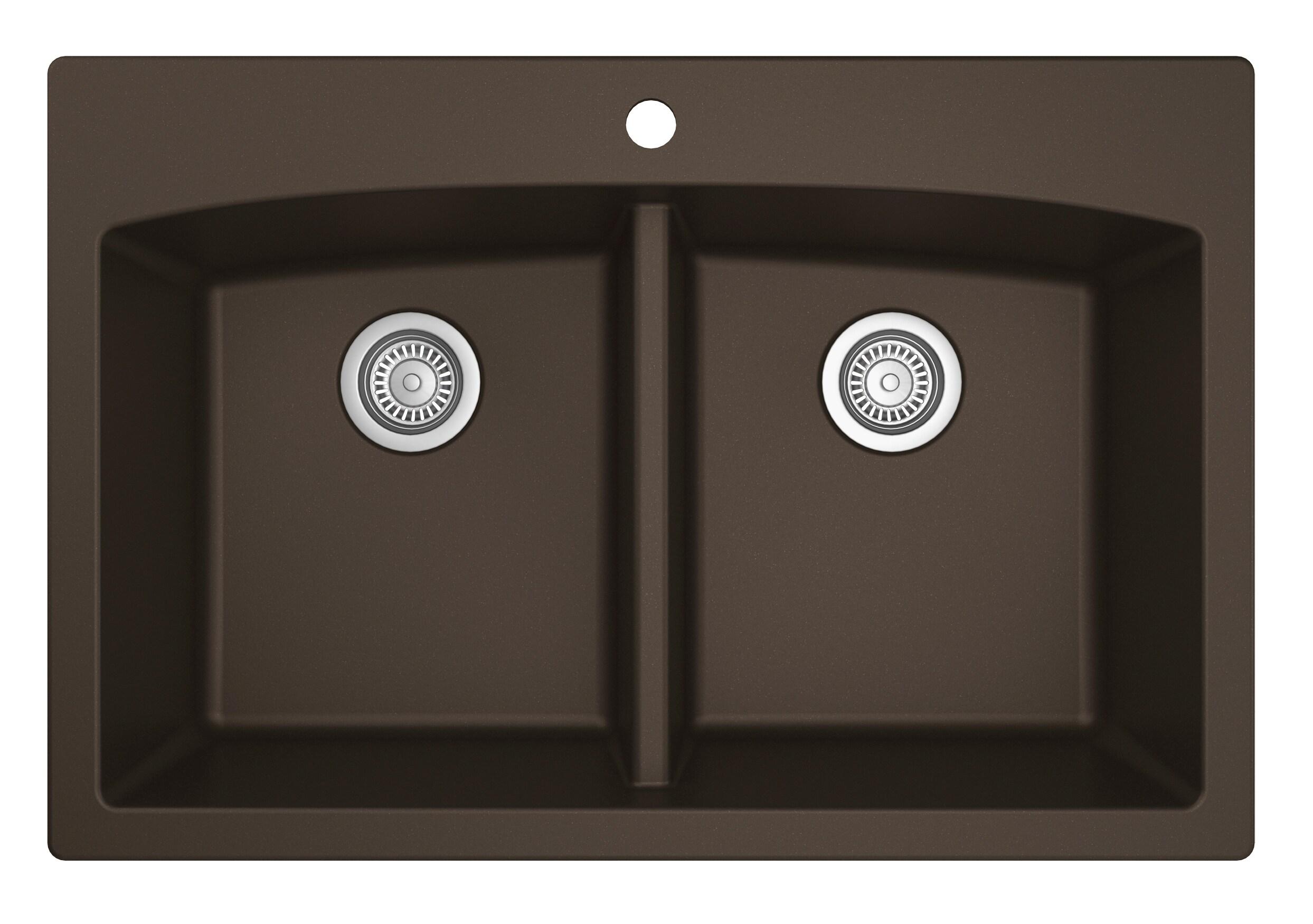 Karran QT-710-BR Brown Quartz Composite Rectangular Double Bowl Sink