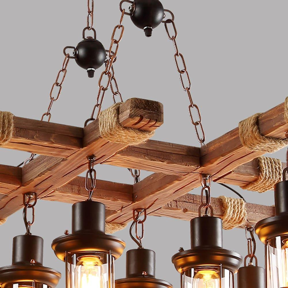 Rongfun 8-Light Rustic Country Chandelier Wood Pendant Lamp Industrial Ceiling Fixture