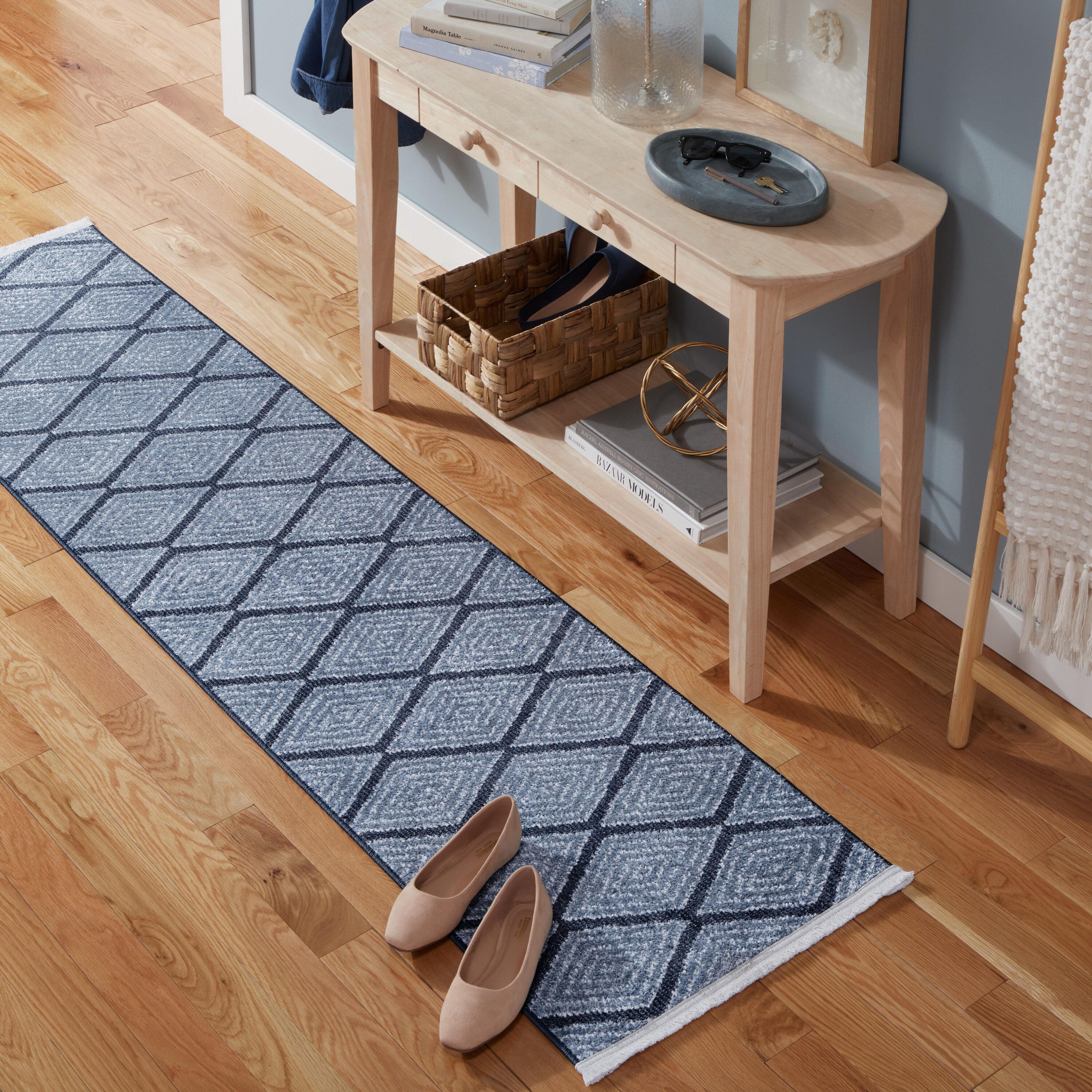 Town & Country Everyday Rein Solid Diamond Everwash Non-Slip Backing Washable Area Rug Blue