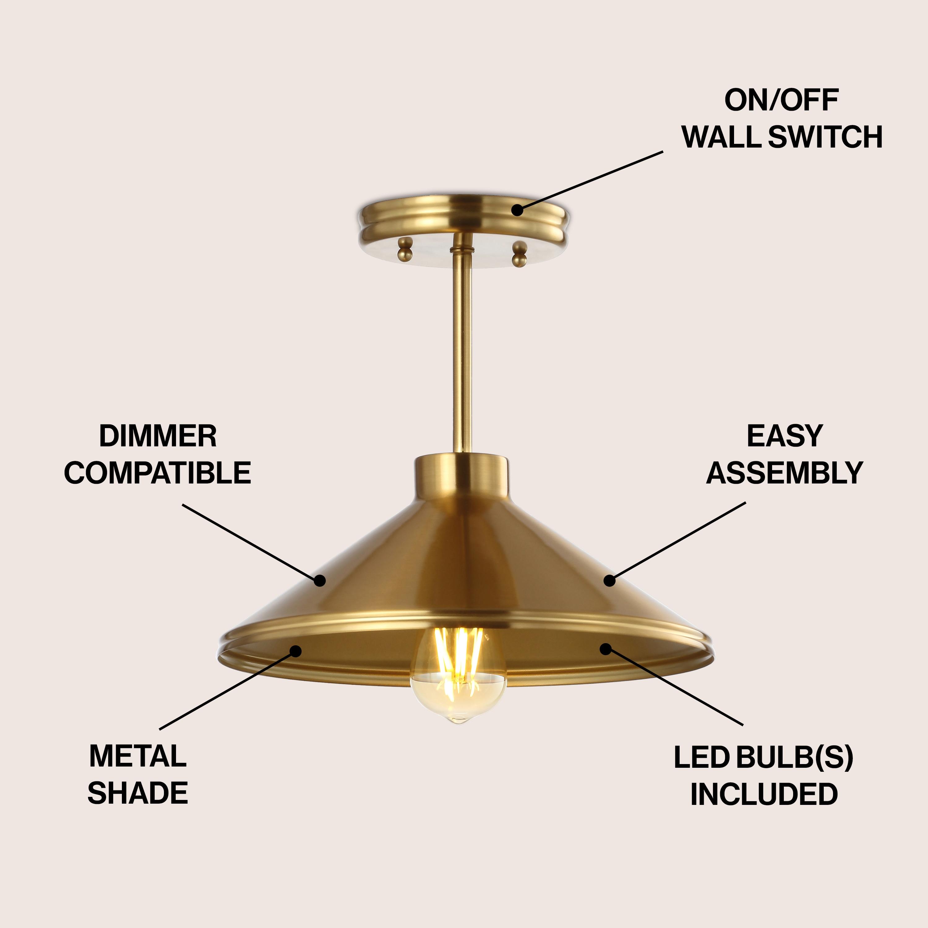 Cisco 11.75" Iron Modern Farmhouse LED Semi Flush Mount, Brass Gold