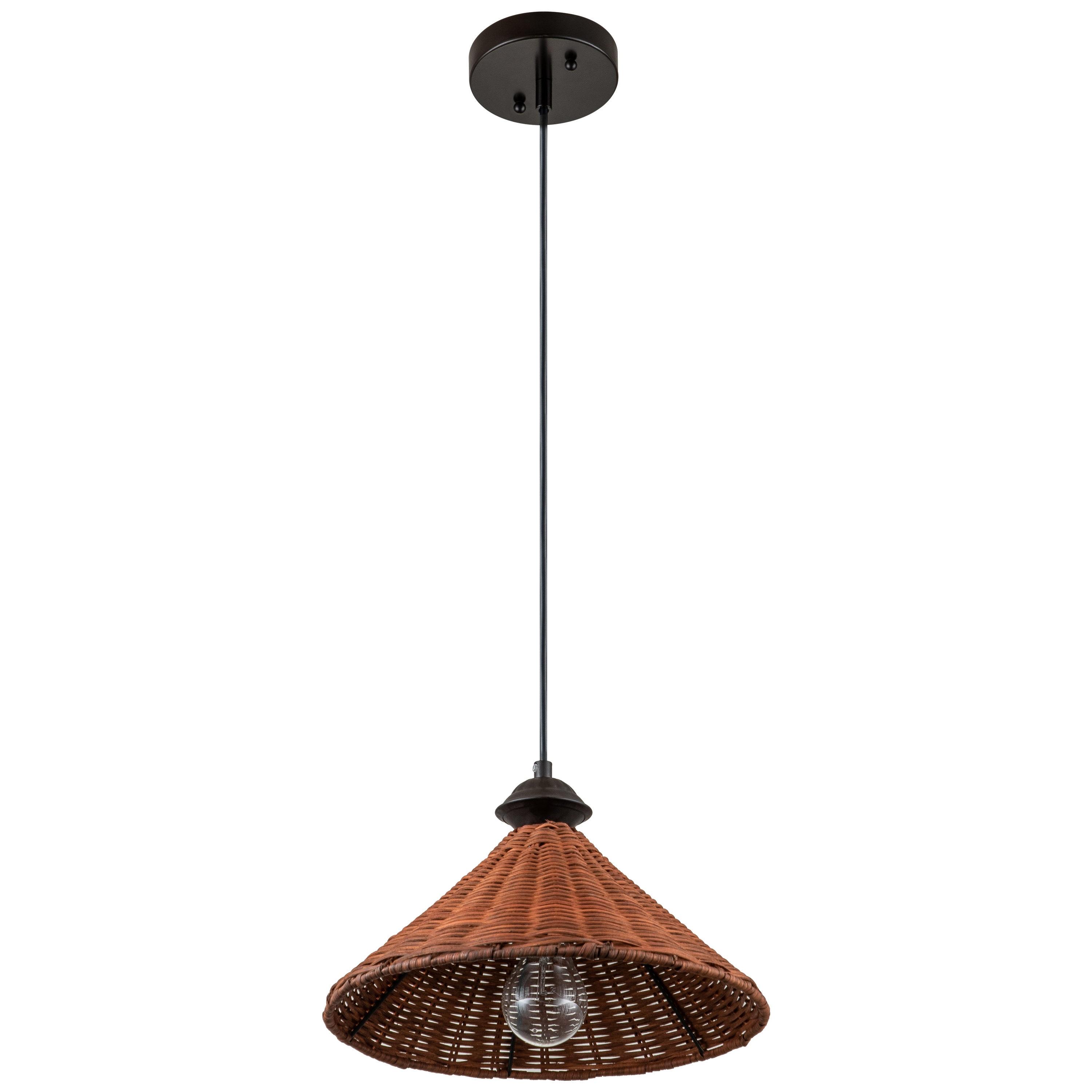 C Cattleya 1-Light Black Finish Naturan Rattan Dome Hanging Pendant Light