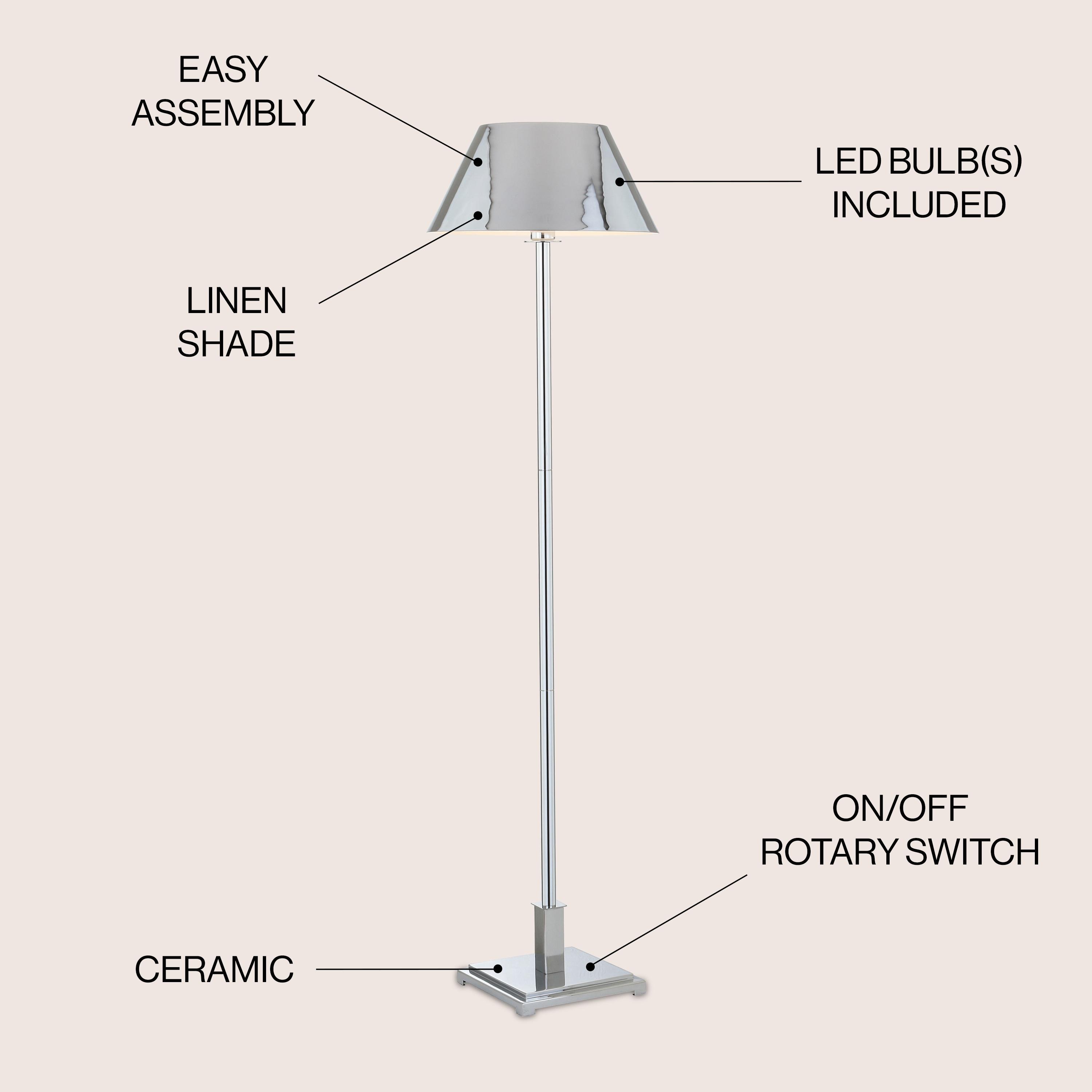 JONATHAN Y JYL6005A Roxy 60" Metal LED Floor Lamp, Contemporary, Modern, Transitional for living room, dinning room, bedroom, office Bulb Included, Chrome