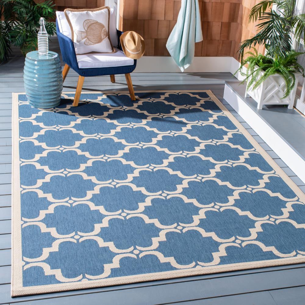 SAFAVIEH Courtyard Estelle Geometric Indoor/Outdoor Area Rug, Blue/Beige, 8' x 11'