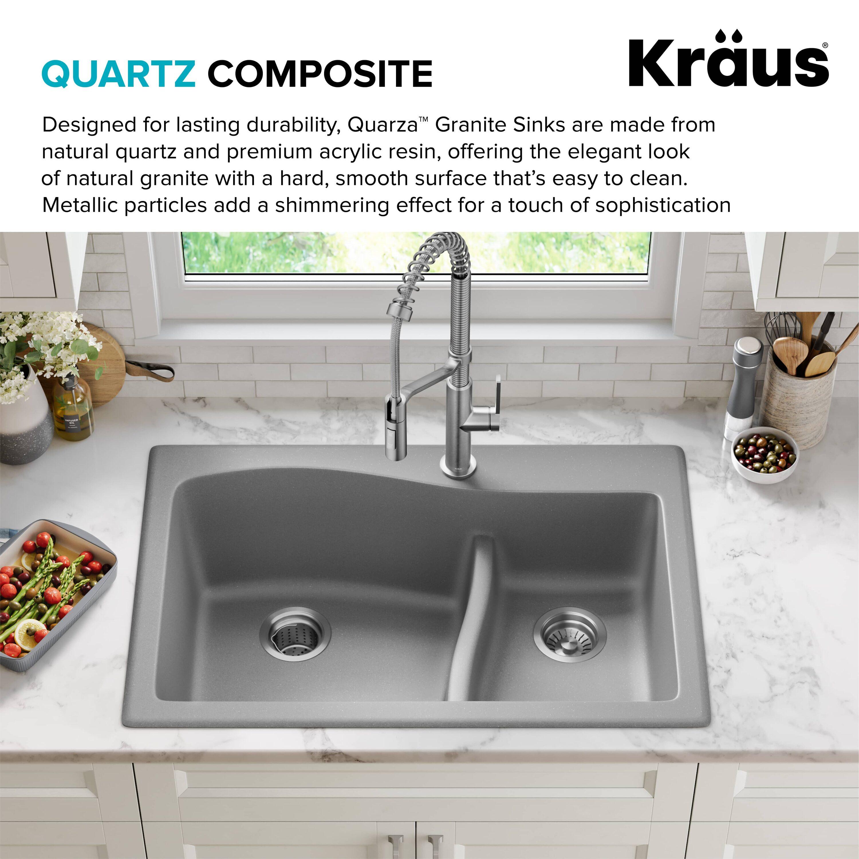 Kraus KRAUS Quarza™ 33" L Dual Mount 60/40 Double Bowl Granite Kitchen Sink KGD-442GREY