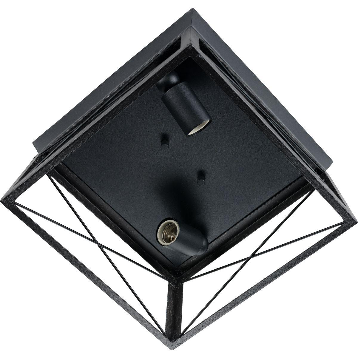 Progress Lighting, Briarwood, 2-Light Flush Mount, Textured Black, Faux-Painted Wood Enclosure
