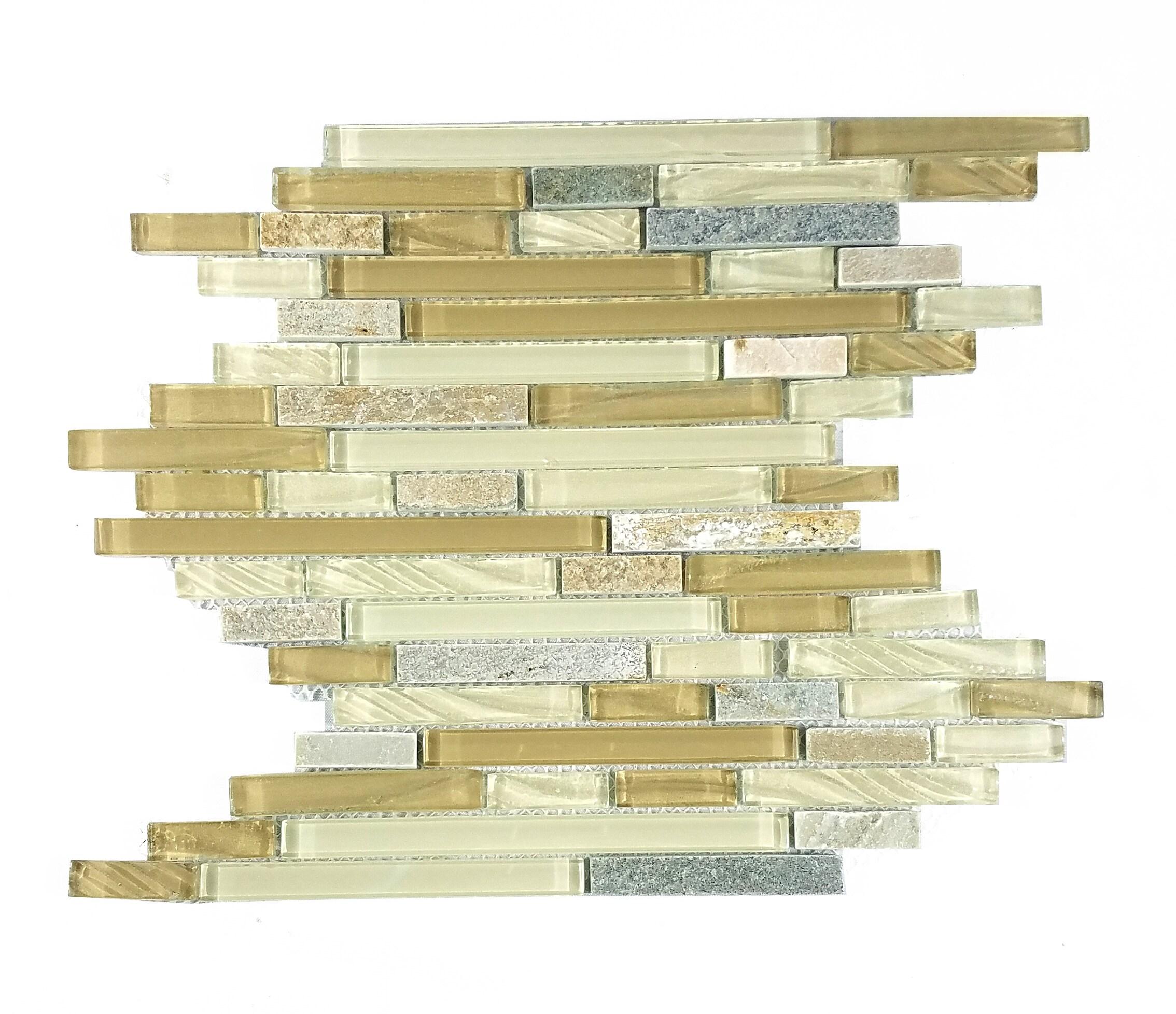 New Era 12 in. x 12 in. Glass & Stone Straight Edge Linear Mosaic Wall & Pool Tile