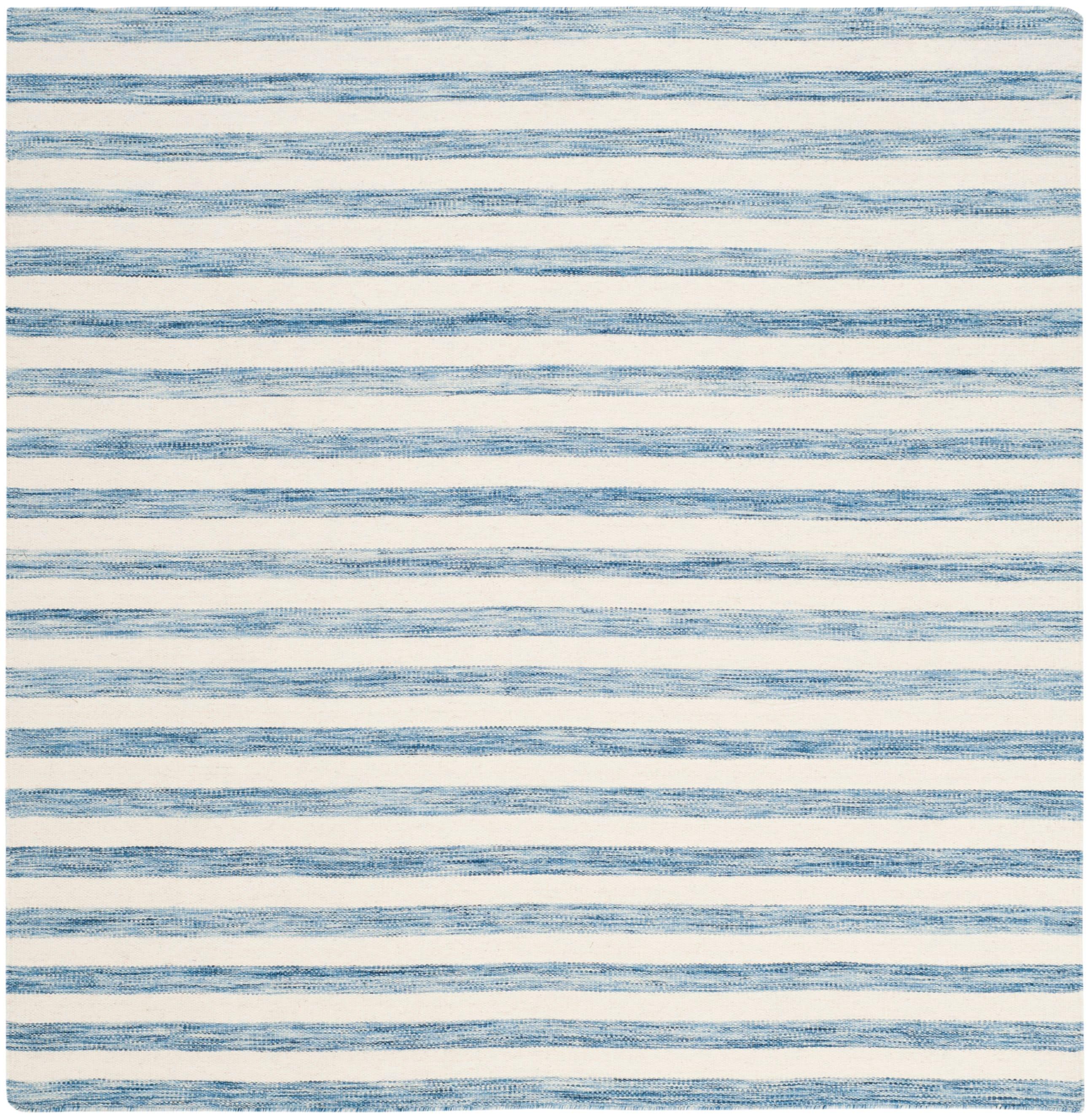 Dhurries DHU575 Hand Woven Flat Weave Area Rug Blue / Ivory 6' X 6'  - Safavieh.